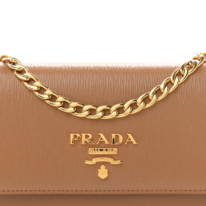 Prada Vitello Move Metal Oro Chain Wallet Caramel 8 of 10