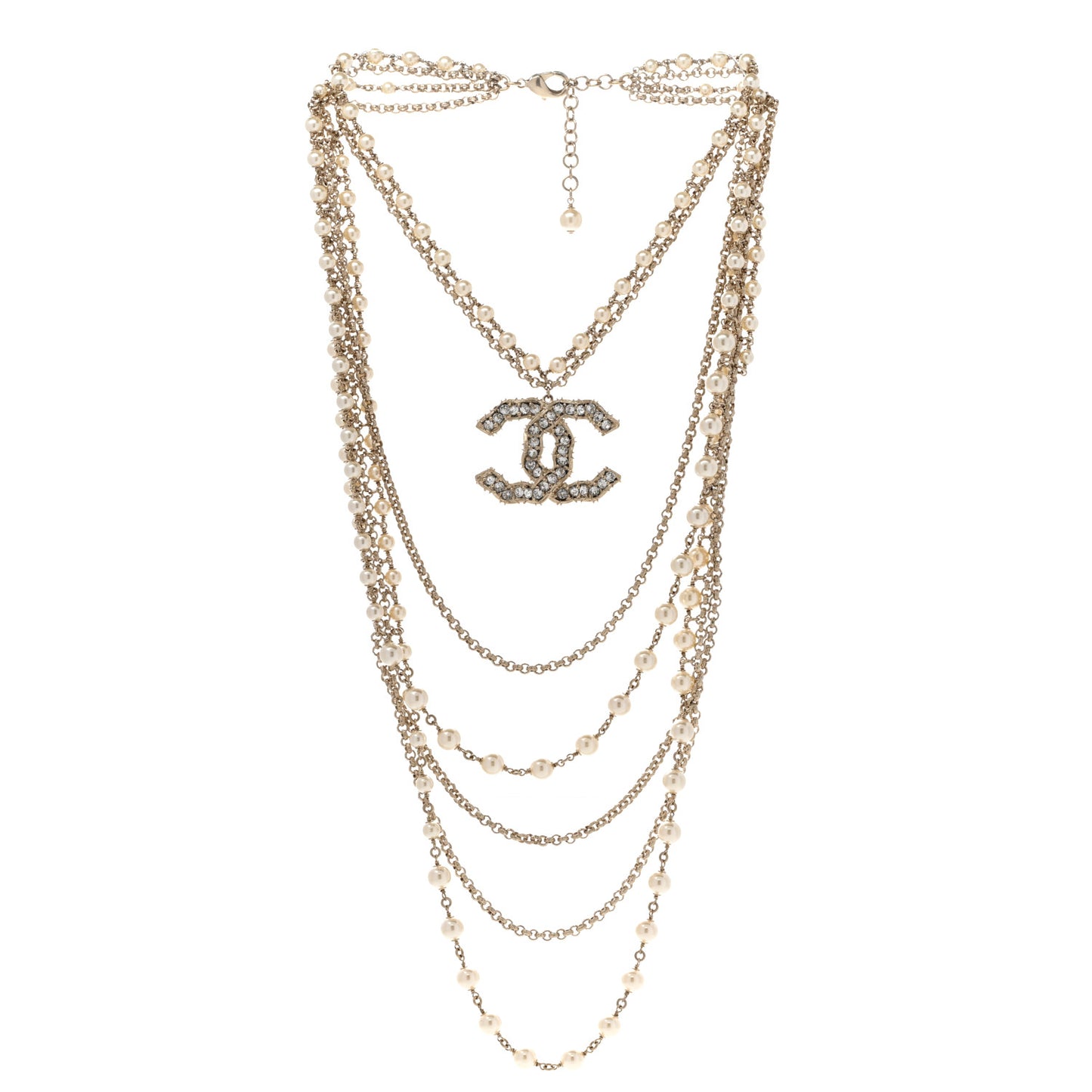 Pearl Crystal CC Camellia Express Necklace Gold