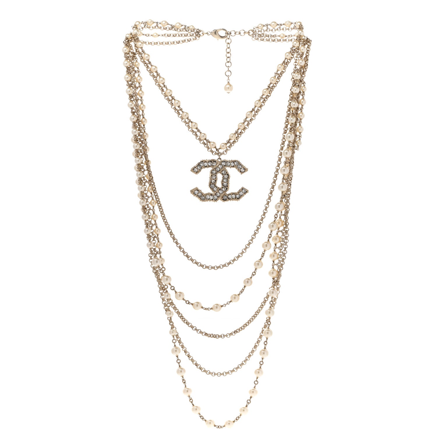 Chanel Pearl Crystal CC Camellia Express Necklace Gold 3 of 6