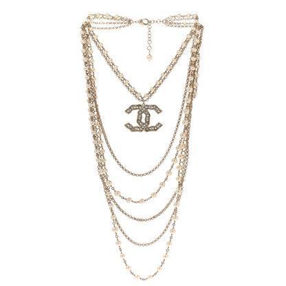 Chanel Pearl Crystal CC Camellia Express Necklace Gold 3 of 6