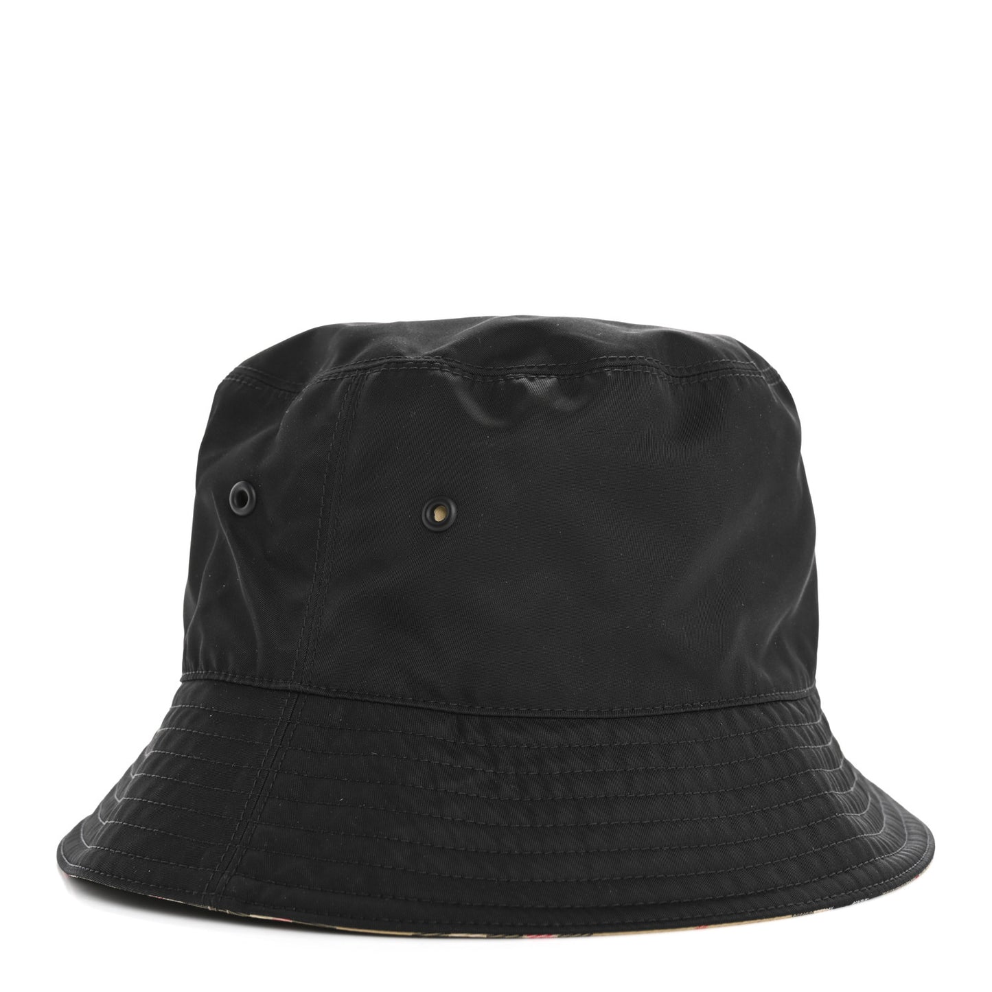 Cotton Gabardine Vintage Check Reversible Bucket Hat M Black Sand