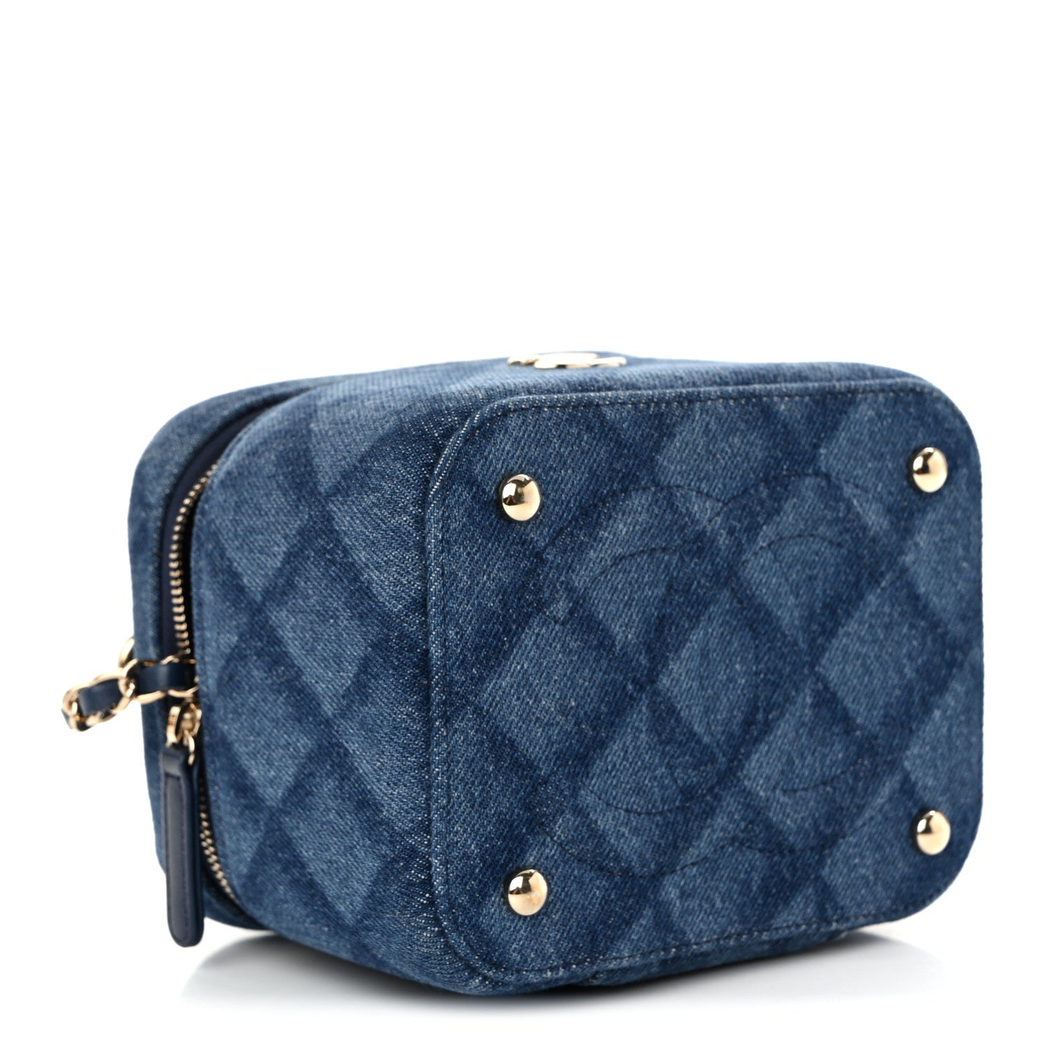 Chanel Printed Denim Quilted Mini Top Handle Vanity Case With Chain Dark Blue 4 of 10