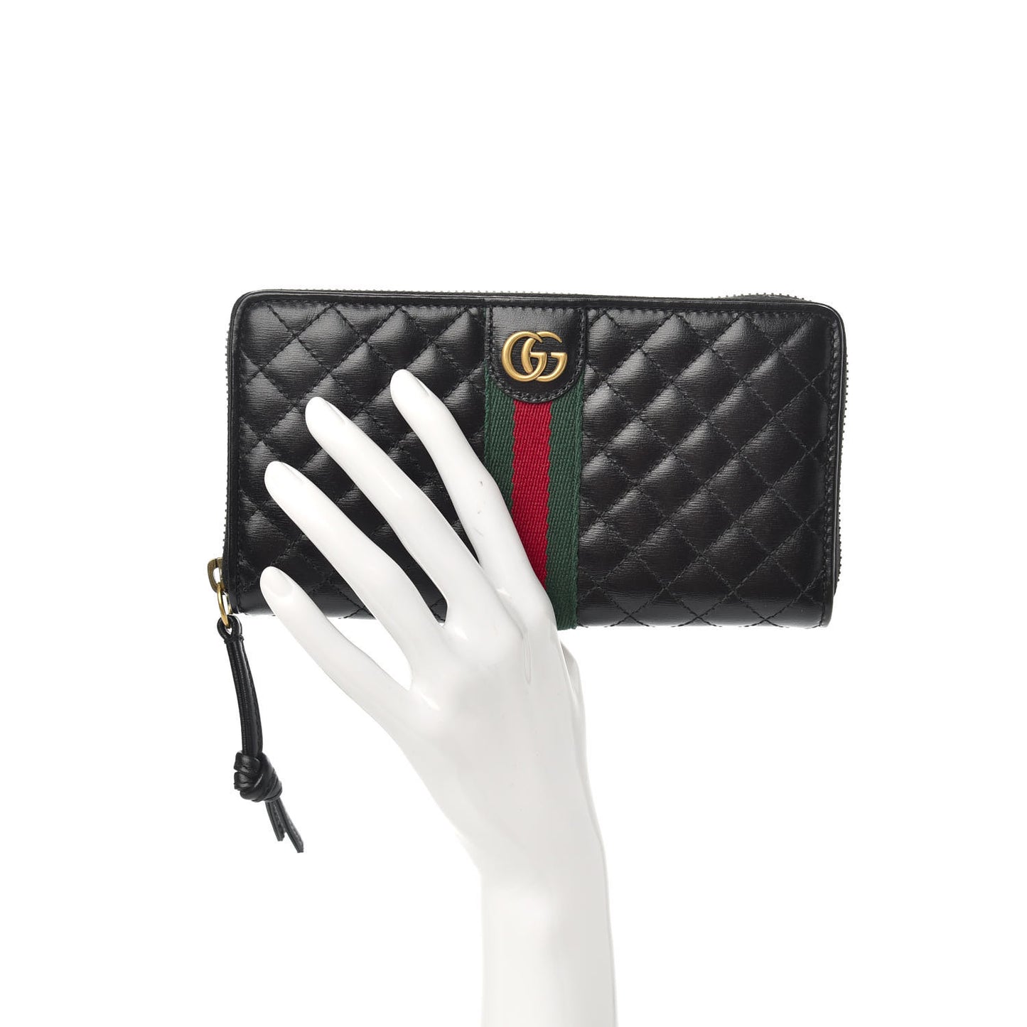 Calfskin Web Trapuntata GG Zip Around Wallet Black