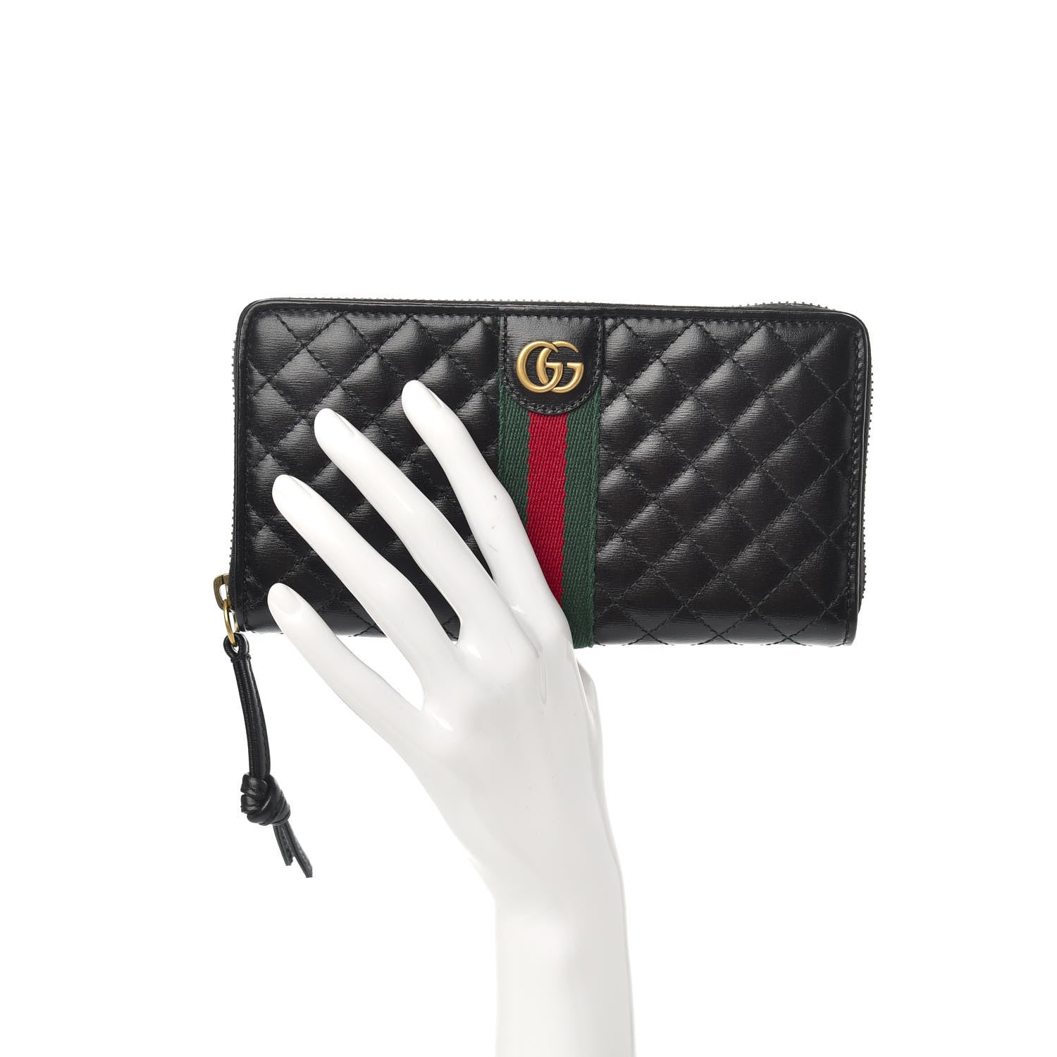 Gucci Calfskin Web Trapuntata GG Zip Around Wallet Black 2 of 7