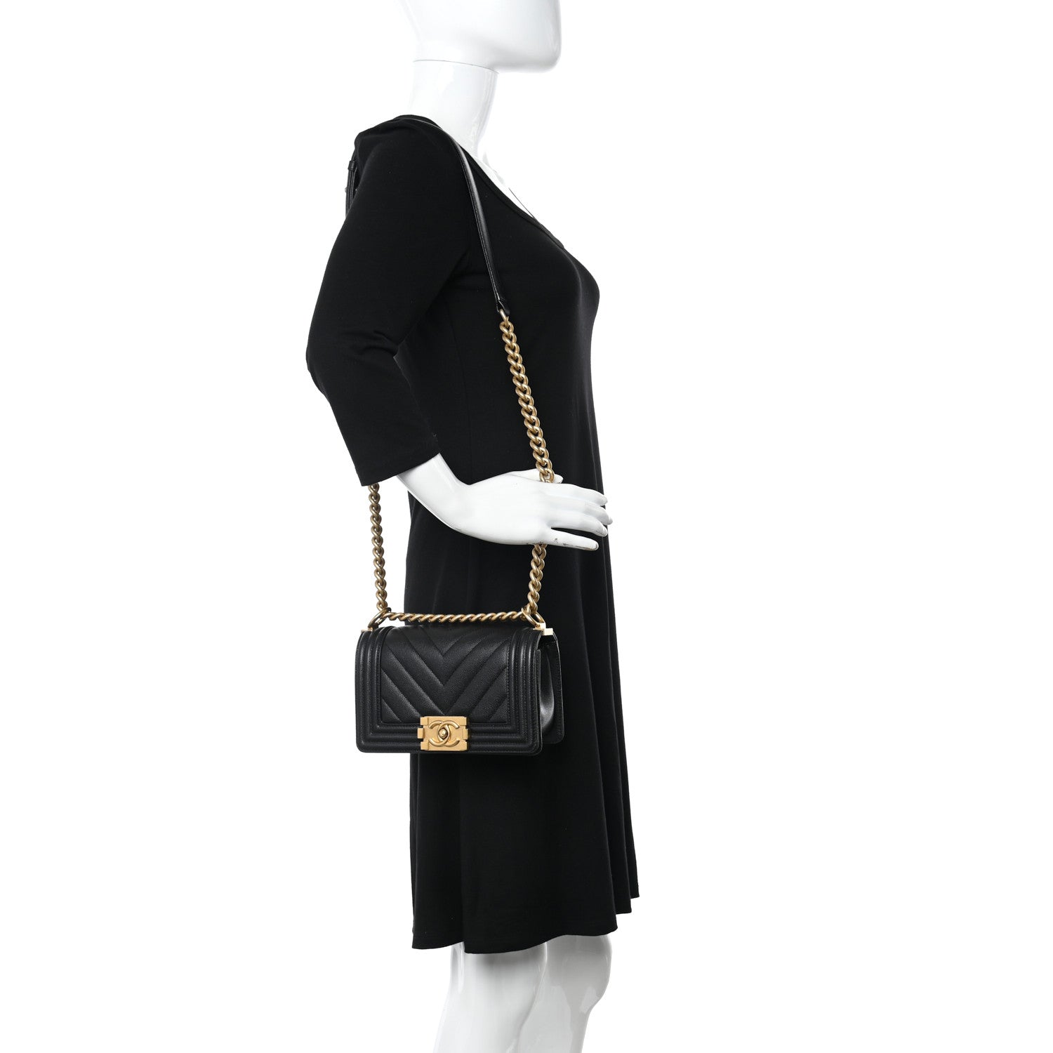 Chanel Caviar Chevron Quilted Small Boy Flap Black 2 of 12