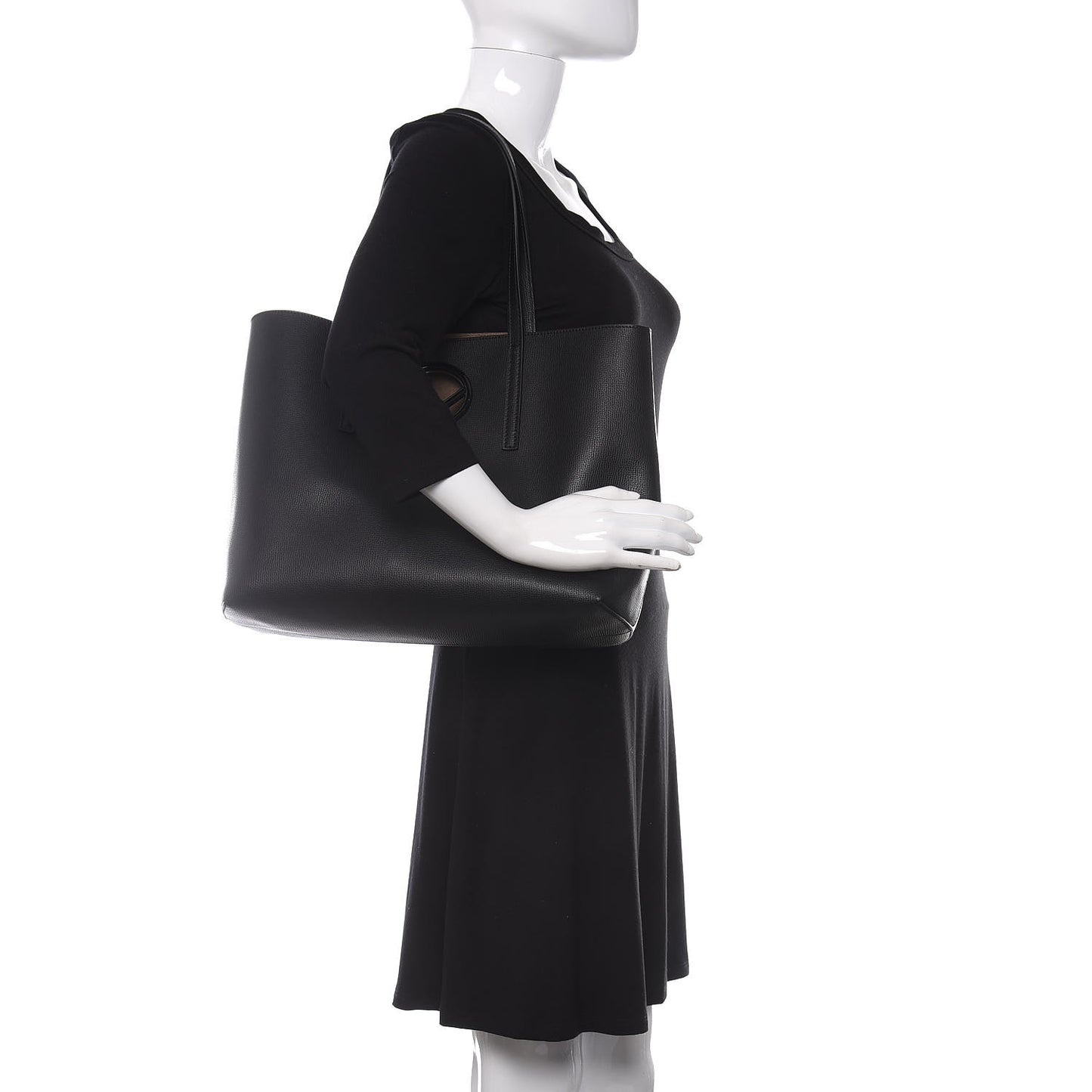 Vitello Vienna Enamel F is Fendi Shopping Tote Black Taupe