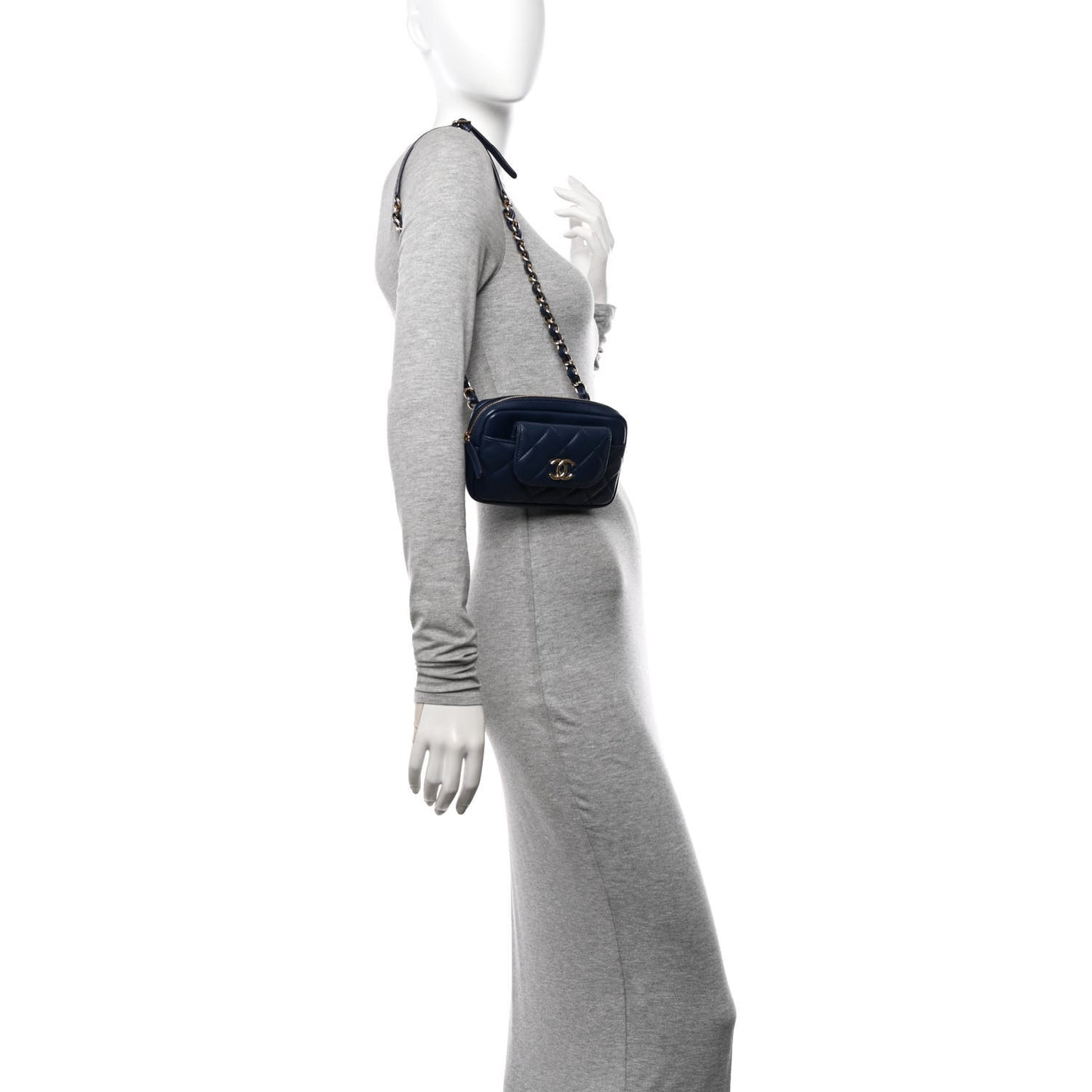 Lambskin Quilted Waist Bag With Pouch Blue