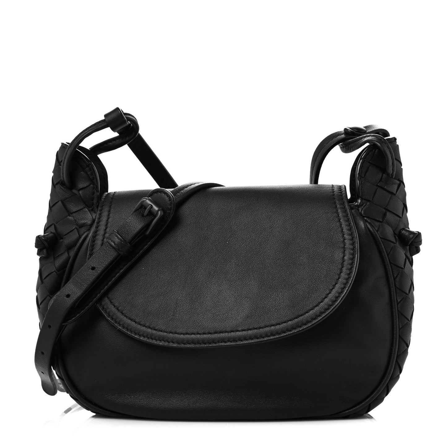 Nappa Intrecciato Small Nodini Flap Crossbody Black