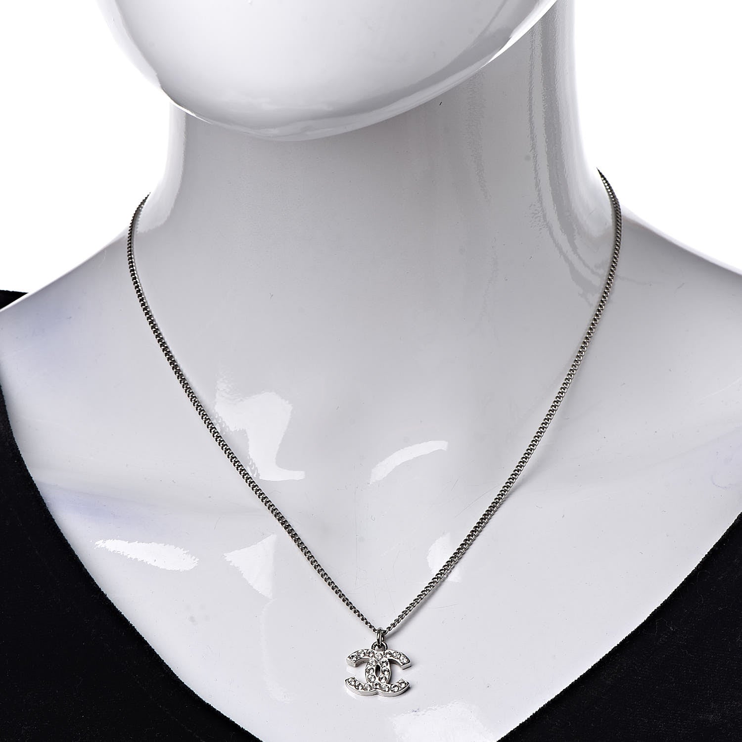 Chanel Crystal Timeless CC Necklace Silver 2 of 5