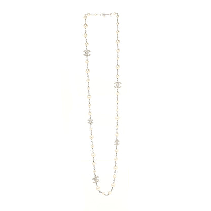 Chanel Graduated Pearl Crystal CC Long Necklace Silver 3 of 5