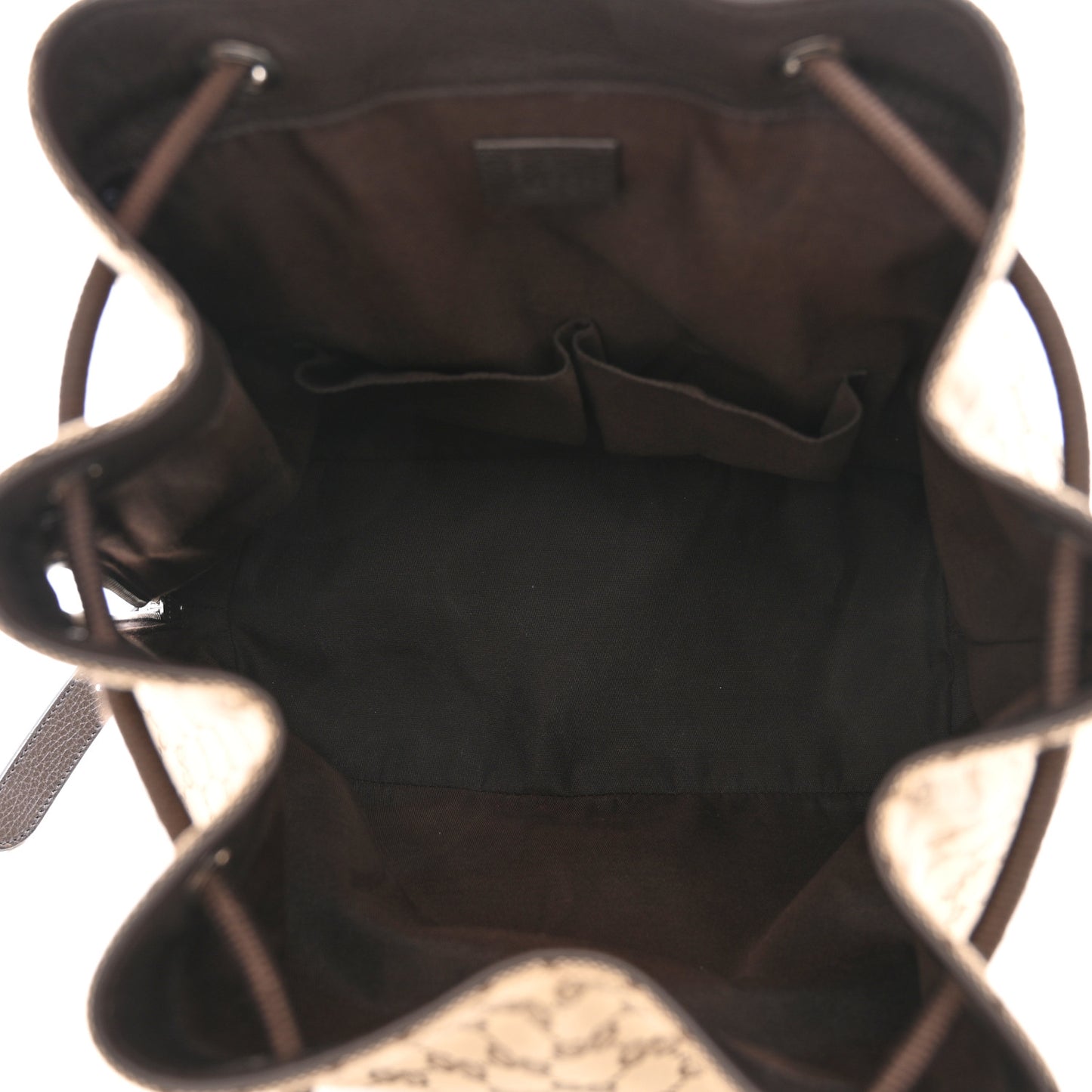 Monogram Dollar Calfskin O Drawstring Backpack Beige Ebony Testa di Moro Dark Chocolate