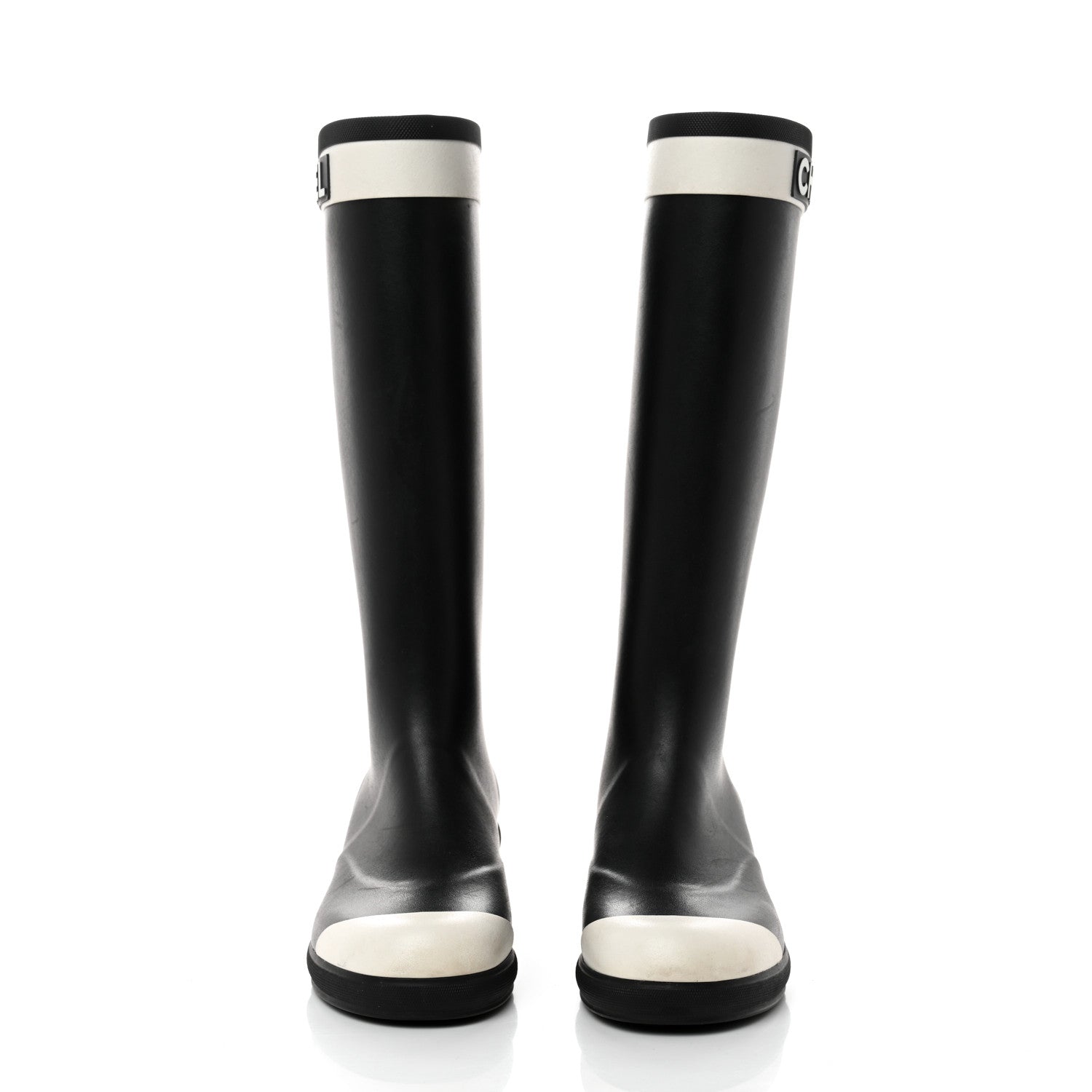 Chanel Rubber Logo Rain Boots 39 Black White 2 of 6