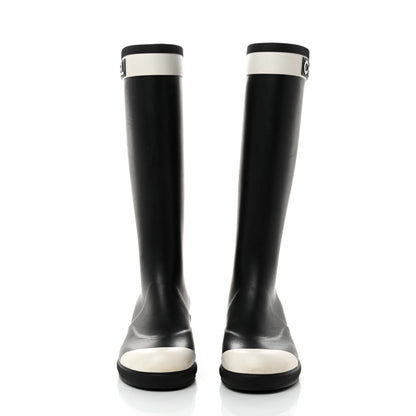 Chanel Rubber Logo Rain Boots 39 Black White 2 of 6