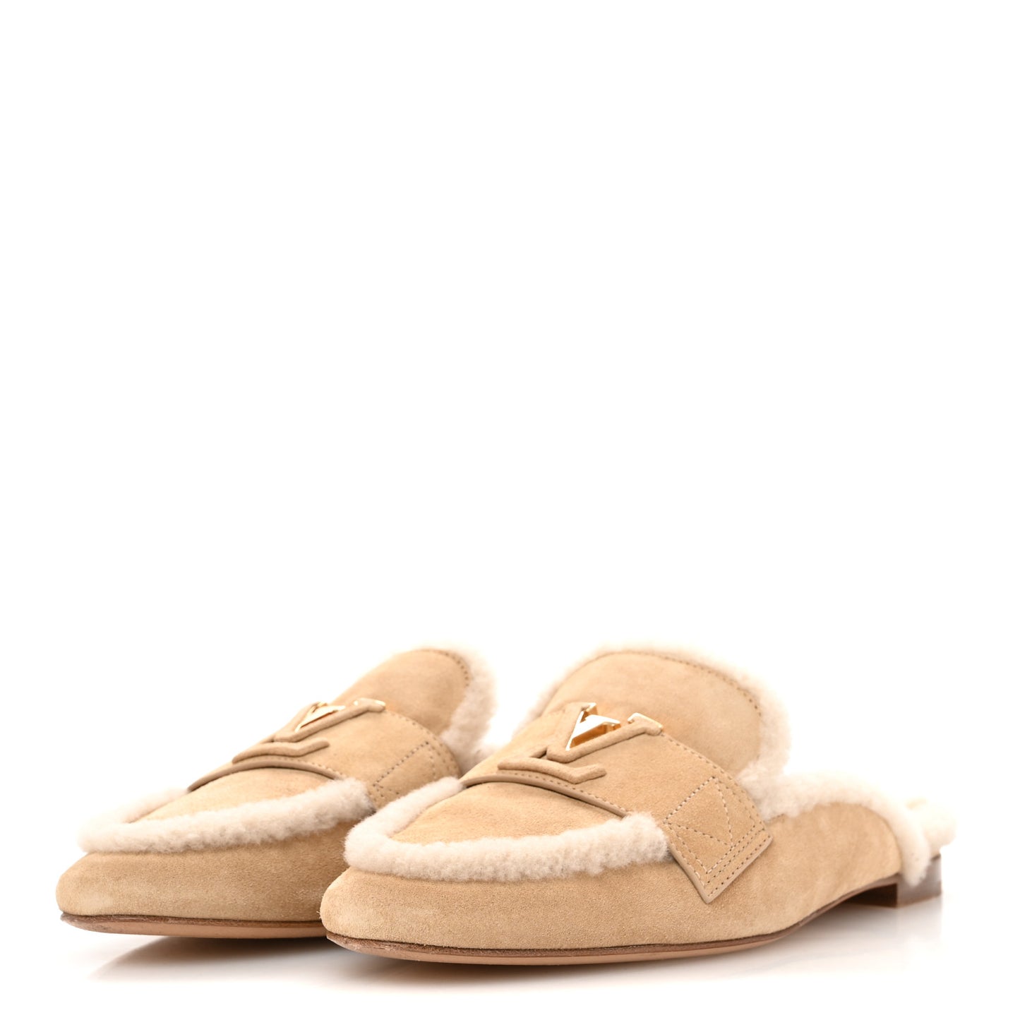 Shearling Suede LV Mare Open Back Loafer 40 Beige