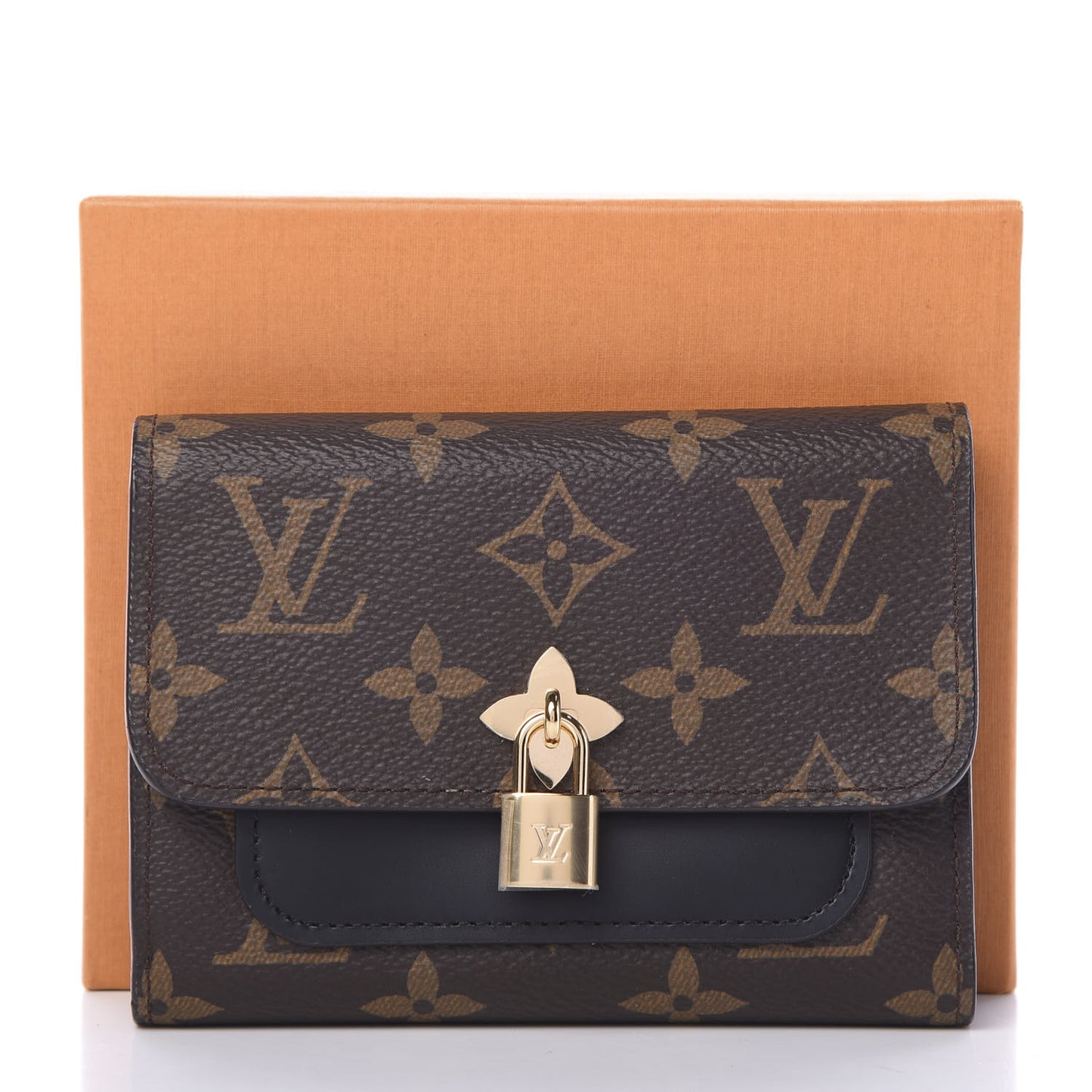 Monogram Flower Lock Compact Wallet Black