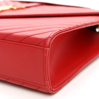 Saint Laurent Smooth Calfskin Matelasse Chevron Large Monogram Satchel Lipstick Red 9 of 11