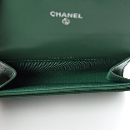 Chanel Lambskin Quilted Flap Card Holder Wallet Green 5 of 8