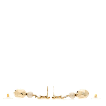 Chanel Metal Bead Pearl CC Drop Earrings Gold 3 of 5