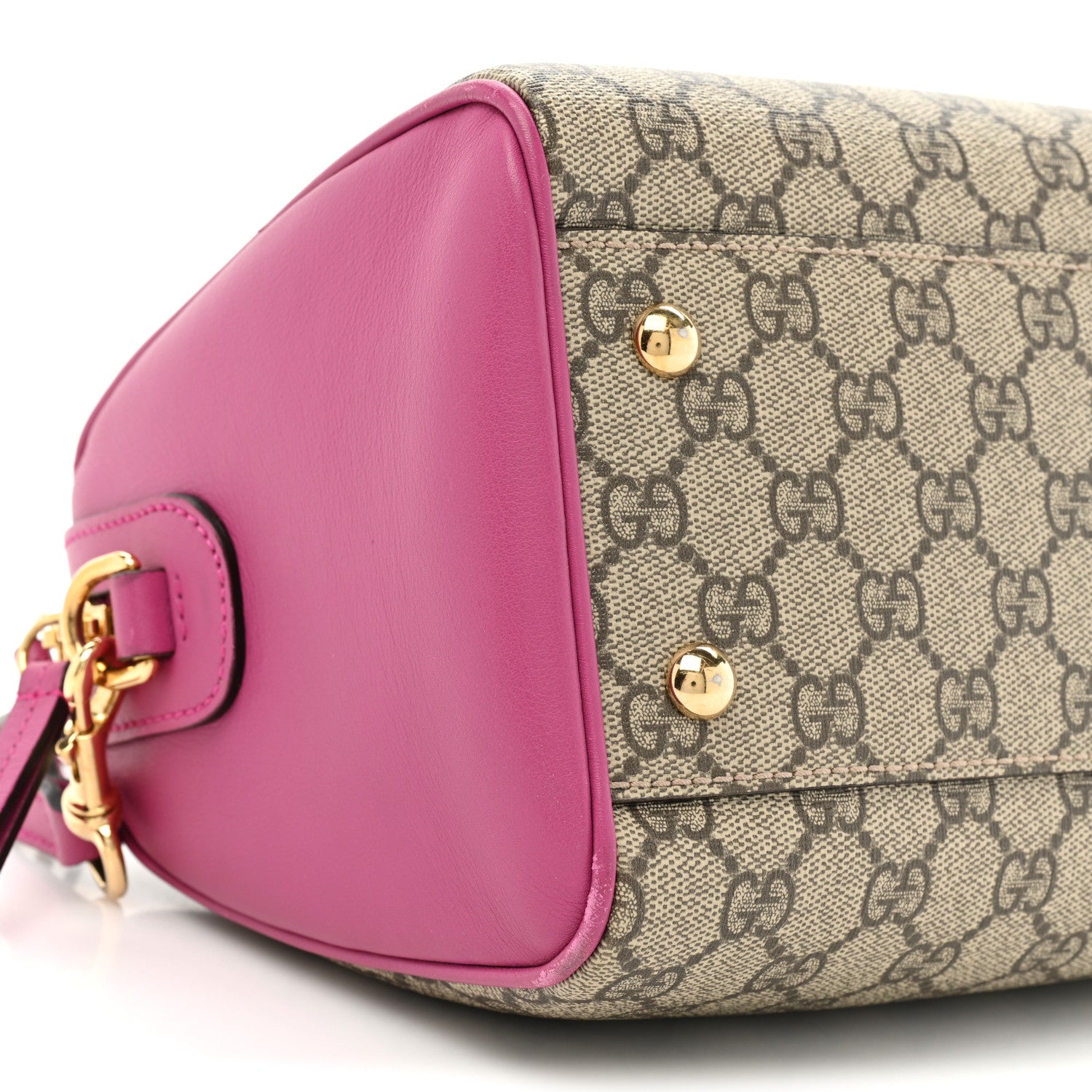 Gucci GG Supreme Monogram Moon Calfskin Small Boston Beige Ebony Hibiscus Red New Rosette 9 of 14