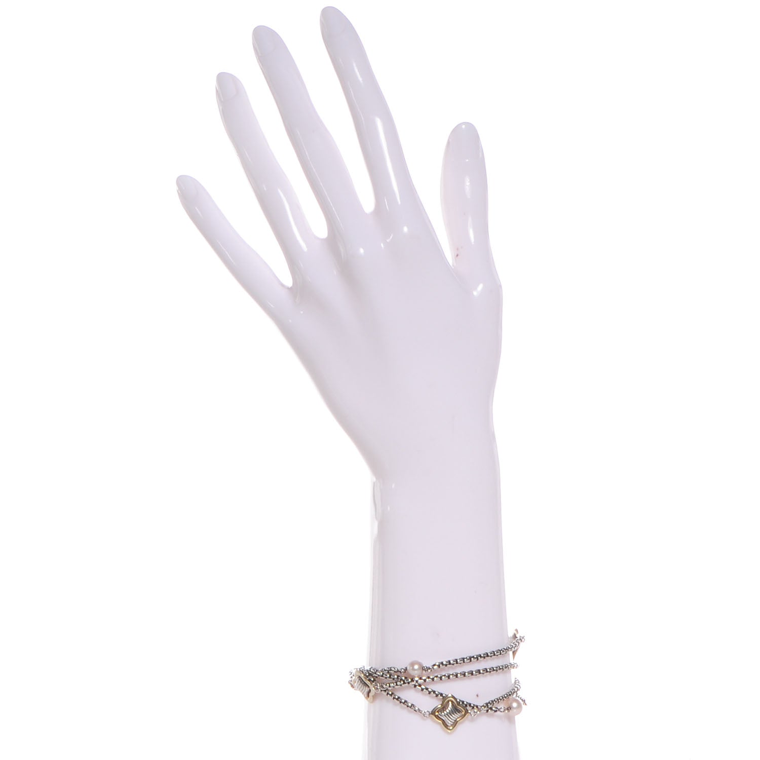 David Yurman Sterling Silver 18K Yellow Gold Pearl Multistrand Quatrefoil Bracelet 2 of 6