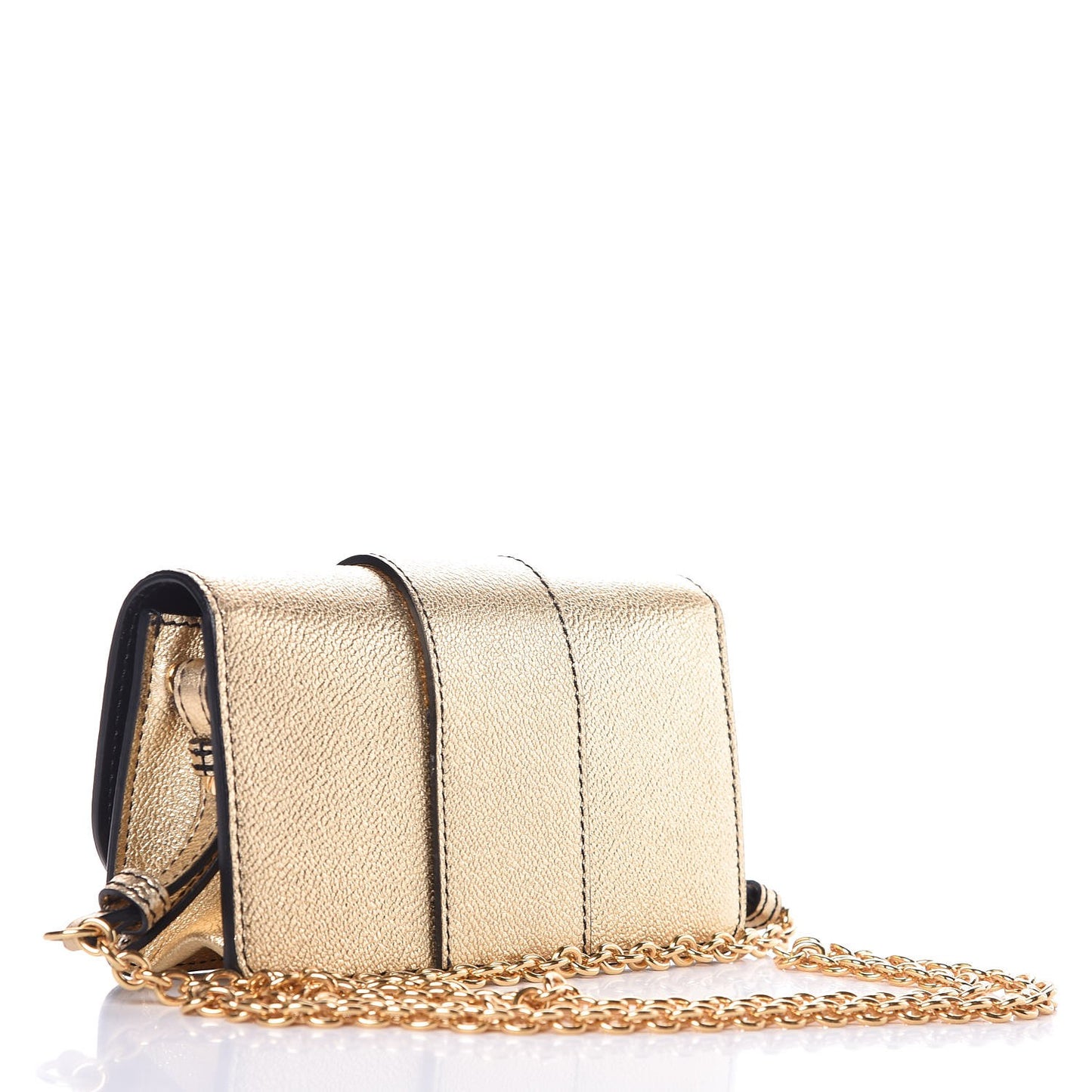 Metallic Grainy Calfskin Mini Buckle Bag Gold