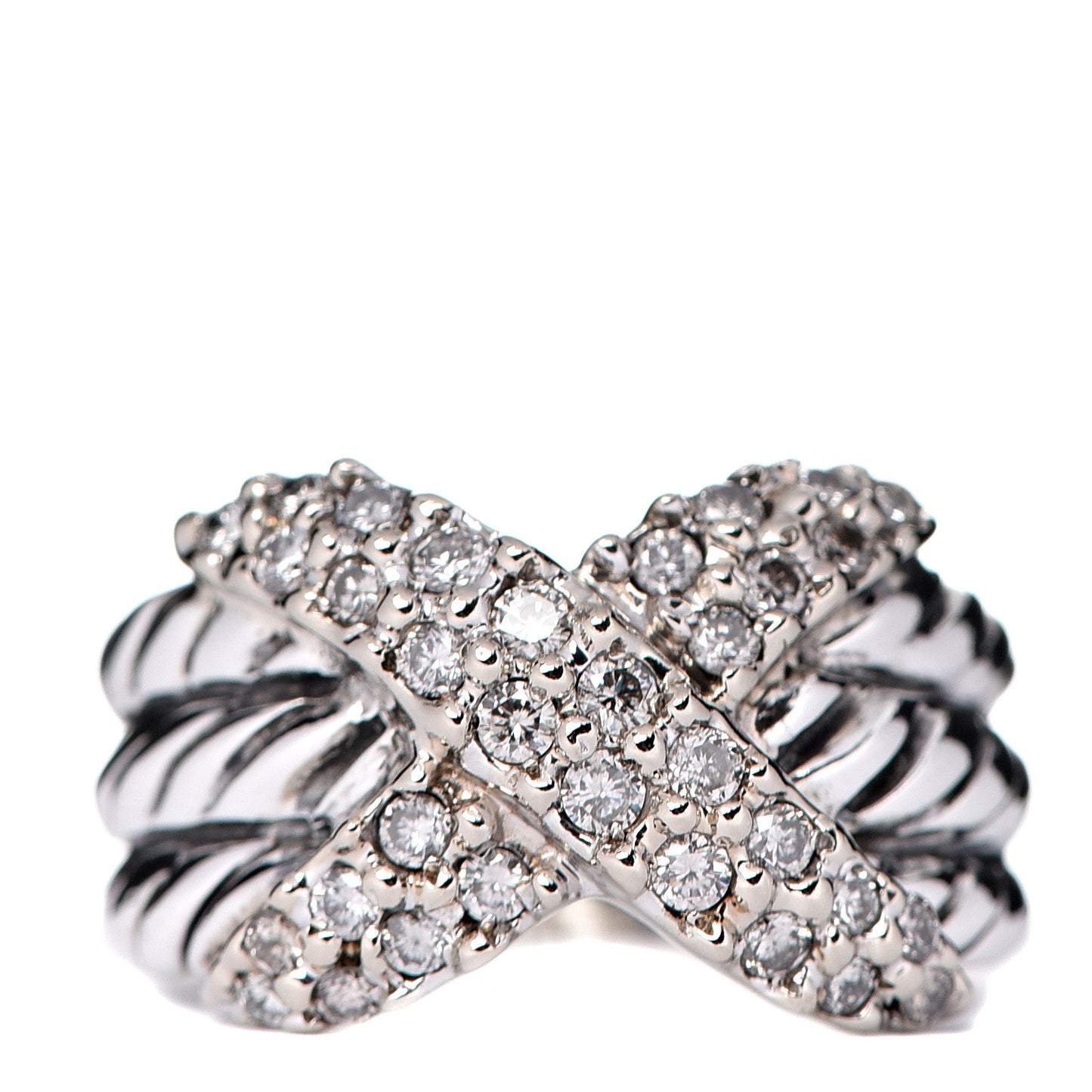 Sterling Silver Diamond 12mm X Crossover Ring 52 6