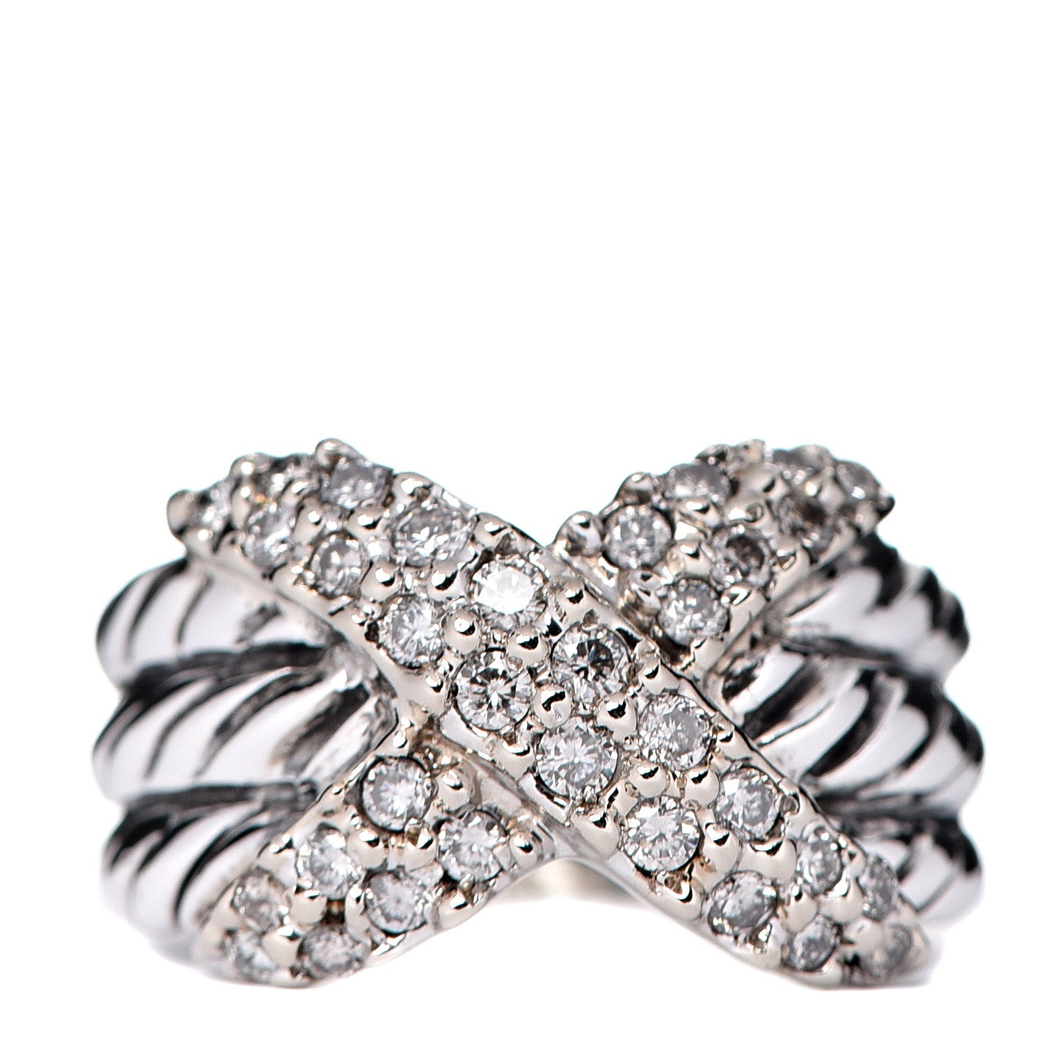 David Yurman Sterling Silver Diamond 12mm X Crossover Ring 52 6 1 of 8