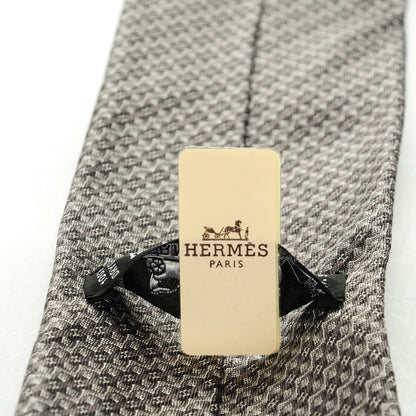 Hermes Silk Mens Neck Tie Noir Taupe Gris Clair 5 of 6