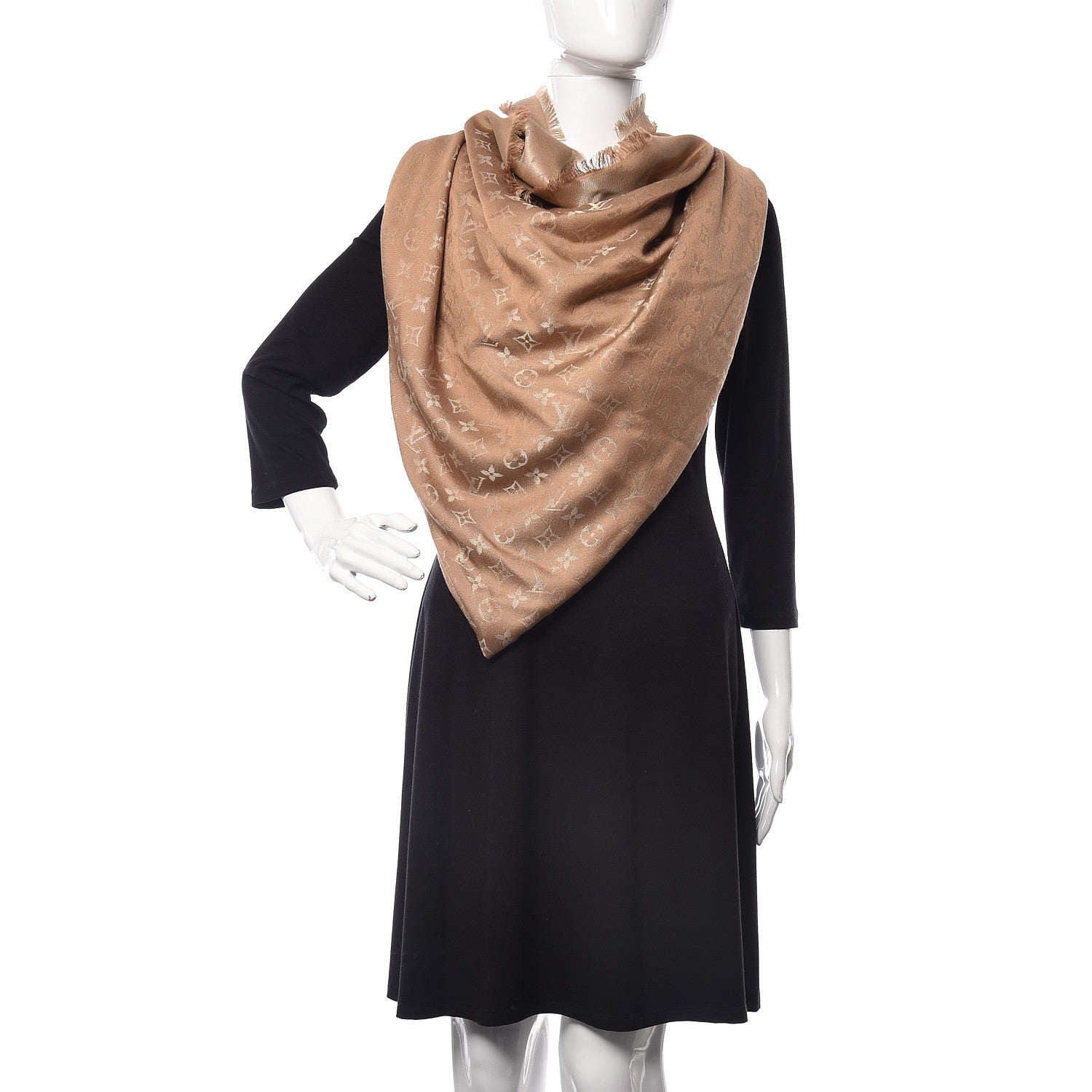 Louis Vuitton Silk Lurex Wool Monogram Shine Shawl Brown 2 of 4