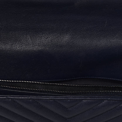 Saint Laurent Sheepskin Matelasse Chevron Monogram Large College Satchel Deep Marine 11 of 19