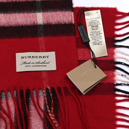 Burberry Cashmere Giant Check Fringe Scarf Parade Red 8 of 8