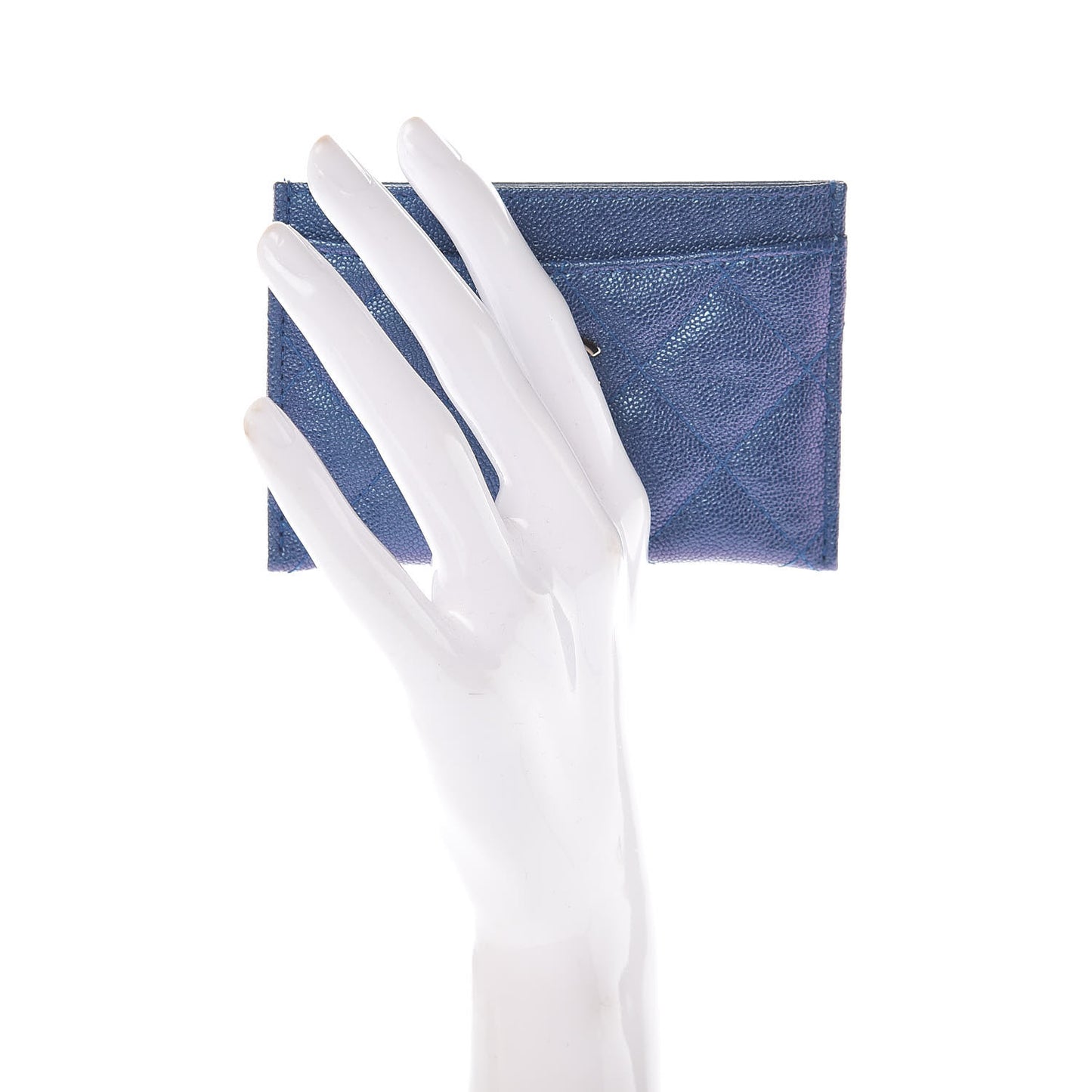 Iridescent Caviar Quilted Card Holder Blue Fonce