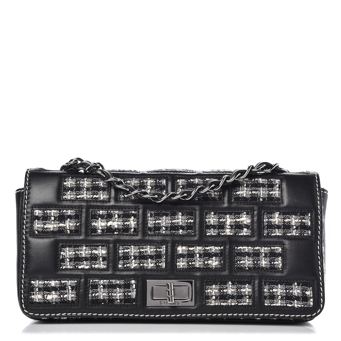 Lambskin Tweed East West Flap Black