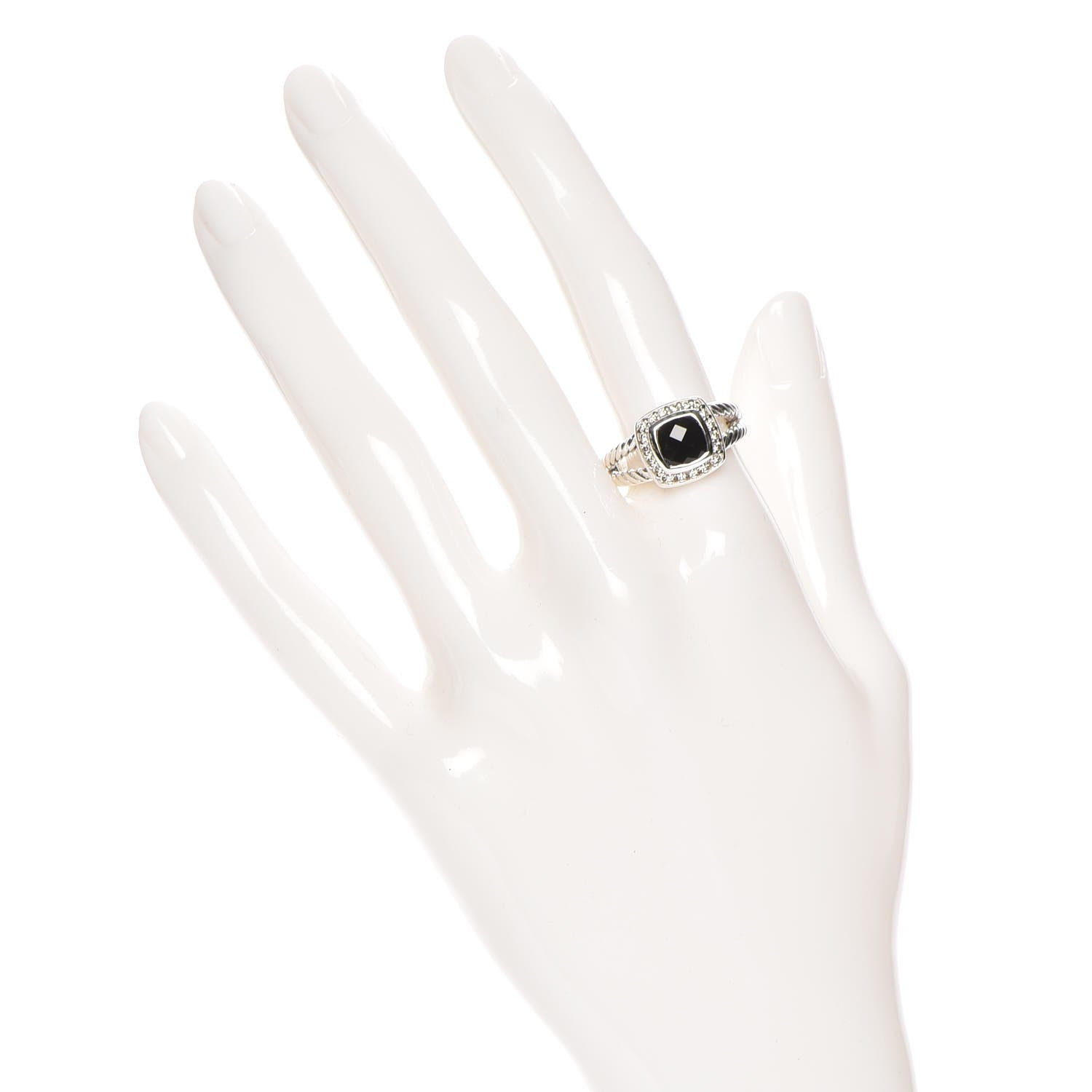 David Yurman Sterling Silver Diamond Black Onyx 7mm Petite Albion Ring 54 7 2 of 6