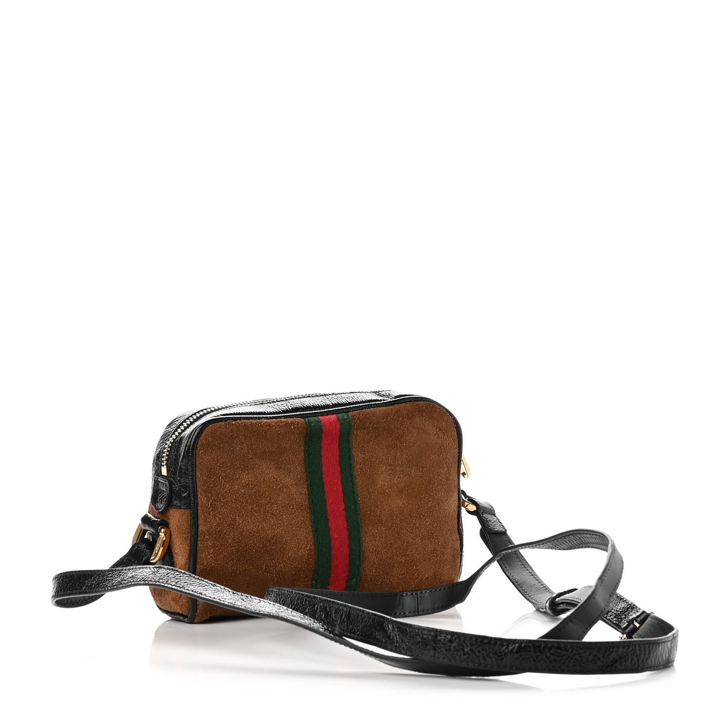 Suede Patent Web Mini Ophidia Shoulder Bag Nocciola Black