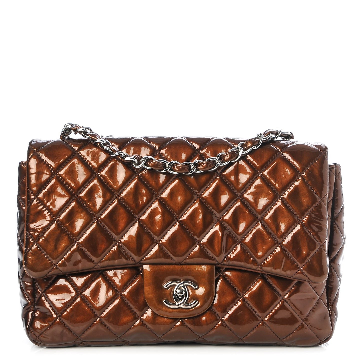 Metallic Patent Quilted Jumbo Single Flap Bronze
