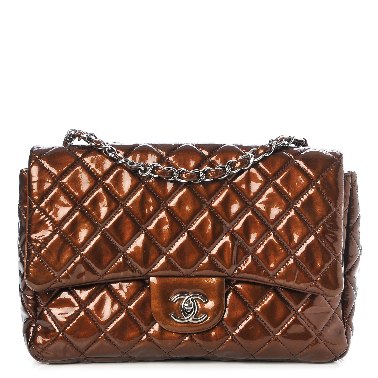 Chanel Metallic Patent Quilted Jumbo Single Flap Bronze 1 of 8
