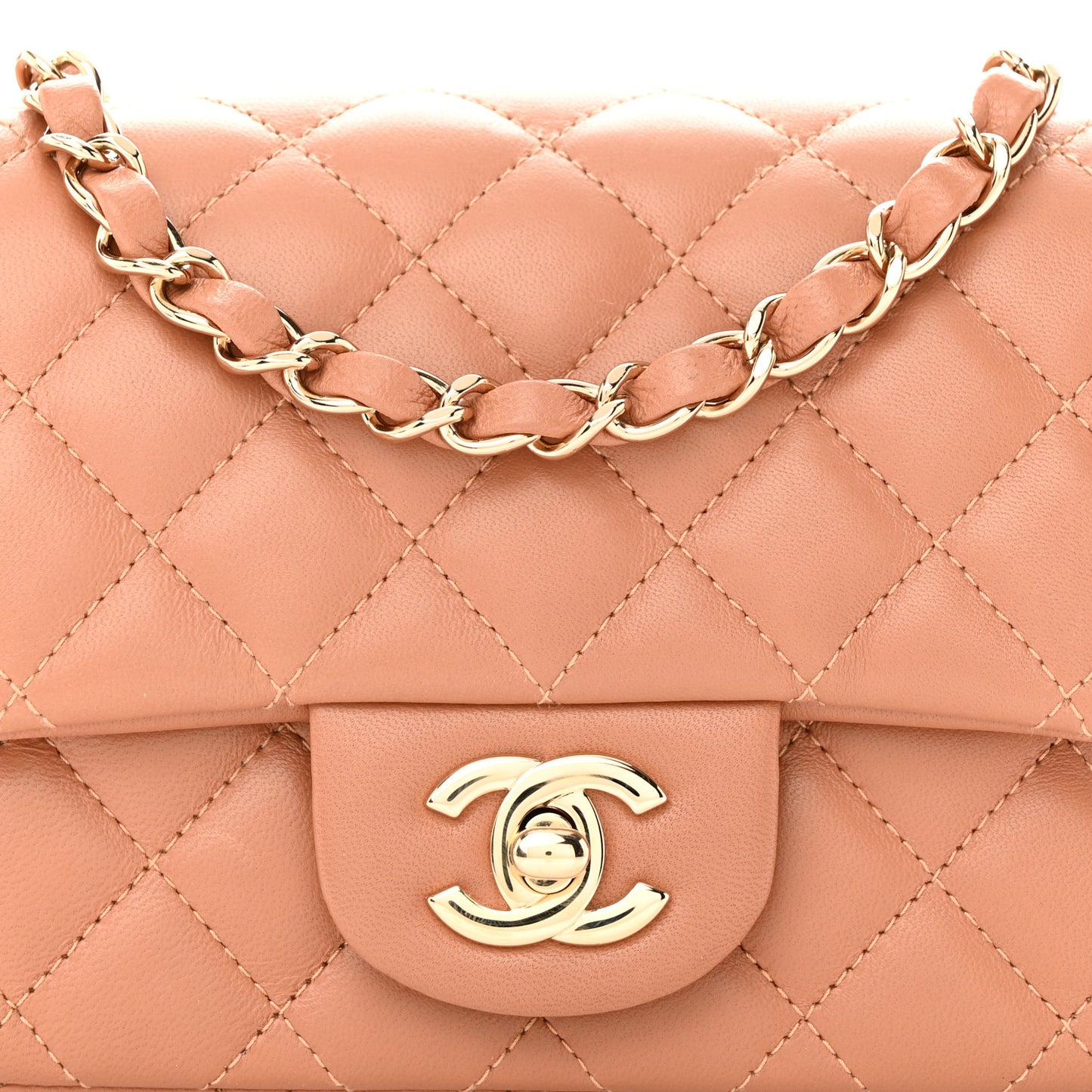 Lambskin Quilted Mini Square Flap Brown