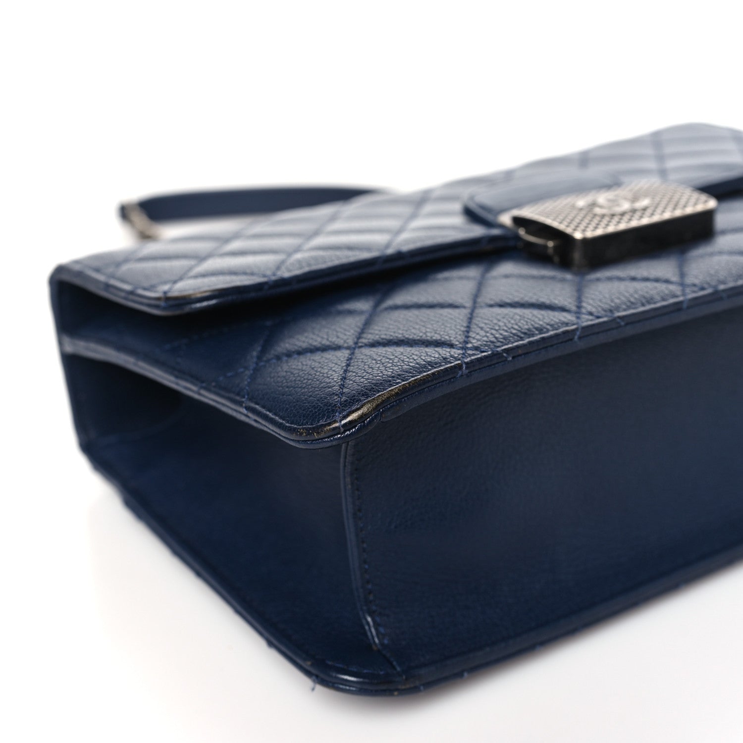 Chanel Goatskin Quilted Small CC University Top Handle Flap Blue 8 of 9