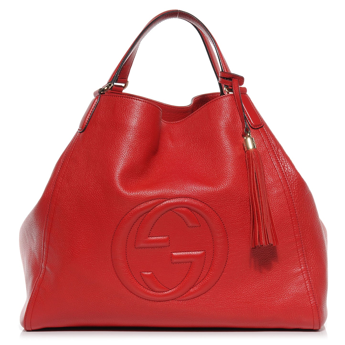 Pebbled Calfskin Large Soho Shoulder Bag Red