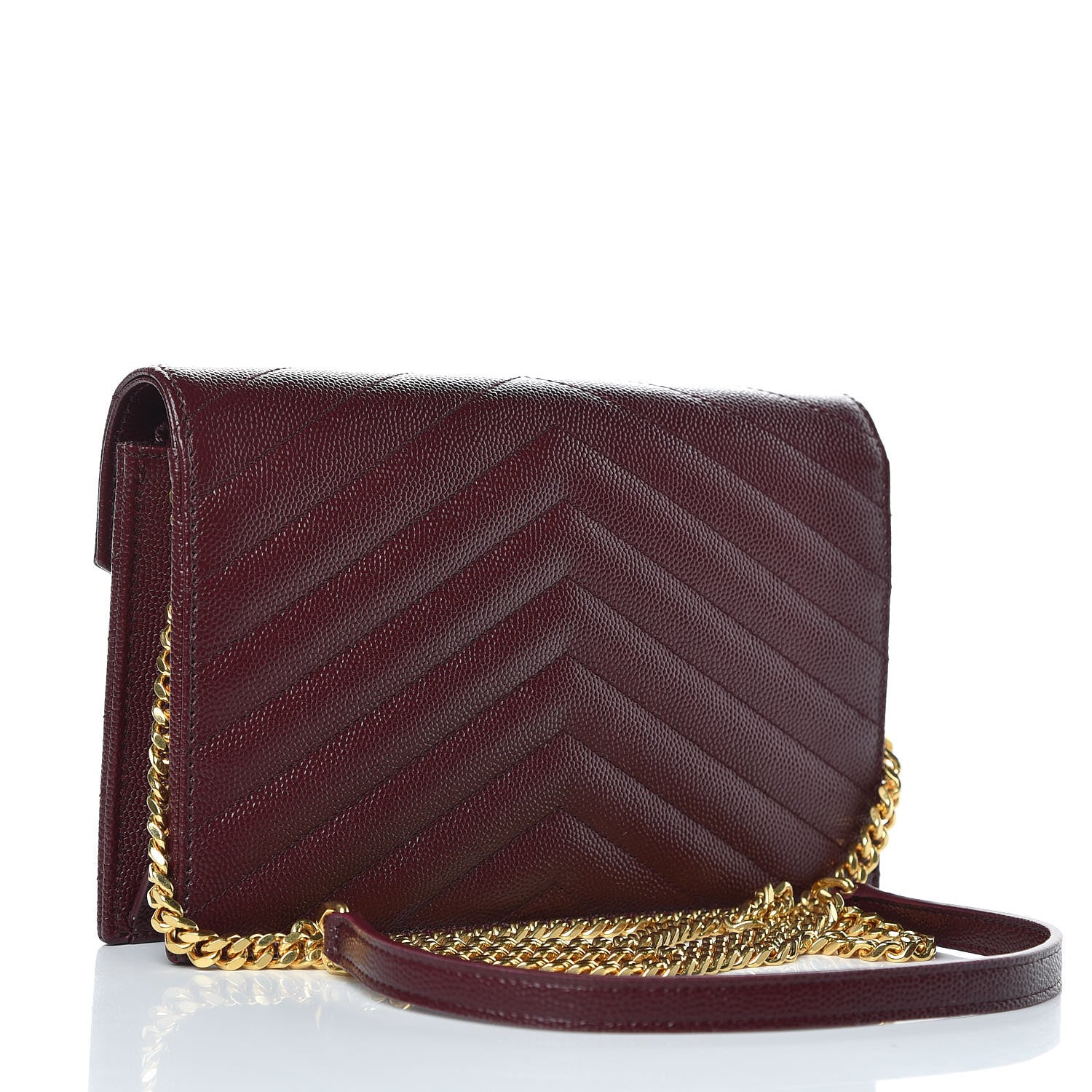 Saint Laurent Grain De Poudre Matelasse Chevron Monogram Envelope Chain Wallet Rouge Legion 3 of 9