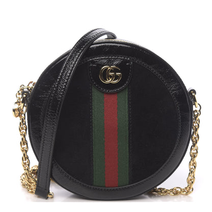 Gucci Suede Patent Web Mini Ophidia Round Shoulder Bag Black 1 of 10