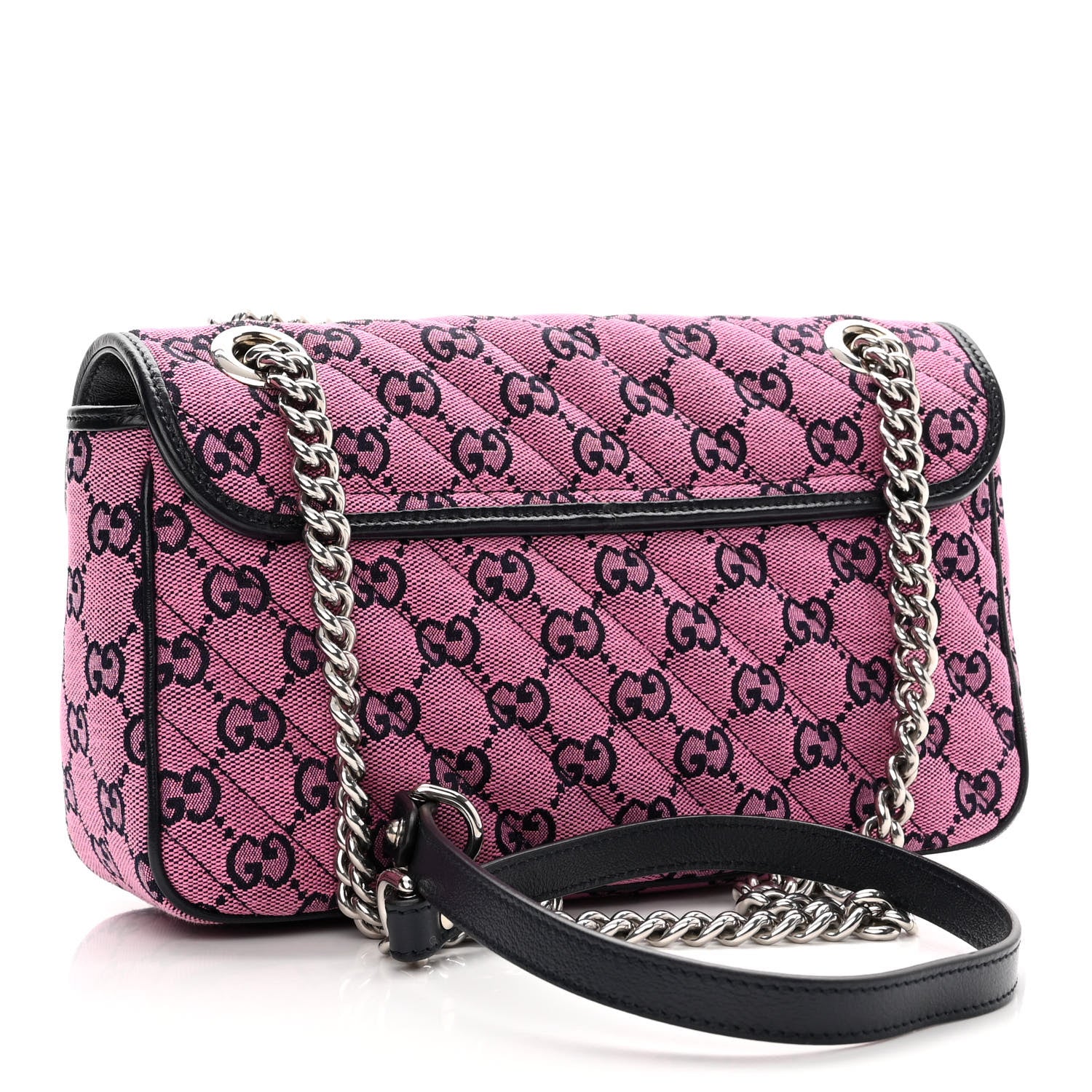 Gucci Monogram Multicolor Matelasse Diagonal Small GG Marmont Shoulder Bag Pink Blue 3 of 10