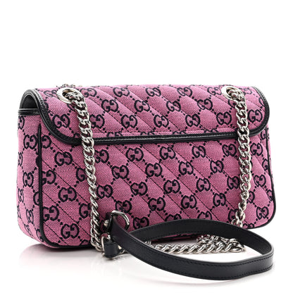 Gucci Monogram Multicolor Matelasse Diagonal Small GG Marmont Shoulder Bag Pink Blue 3 of 10