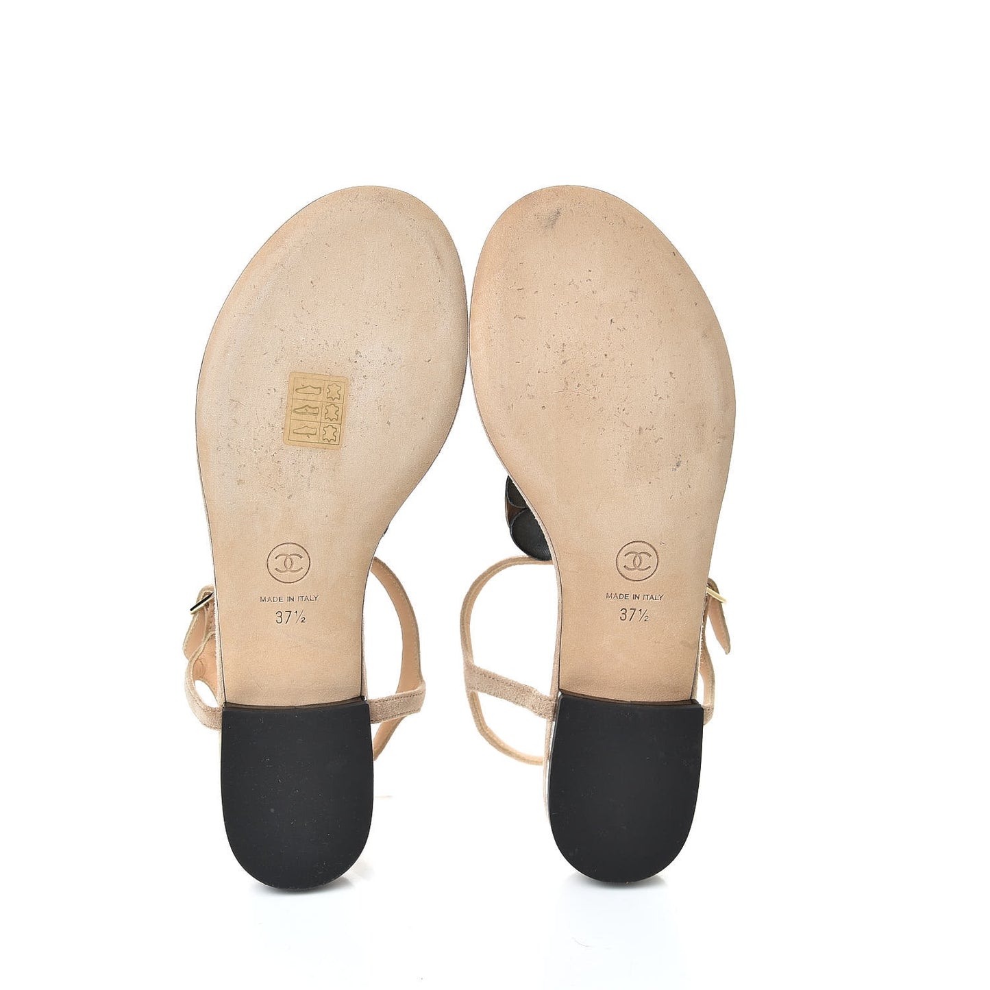 Suede Patent Calfskin Camellia Thong Sandals 37.5 Beige Black