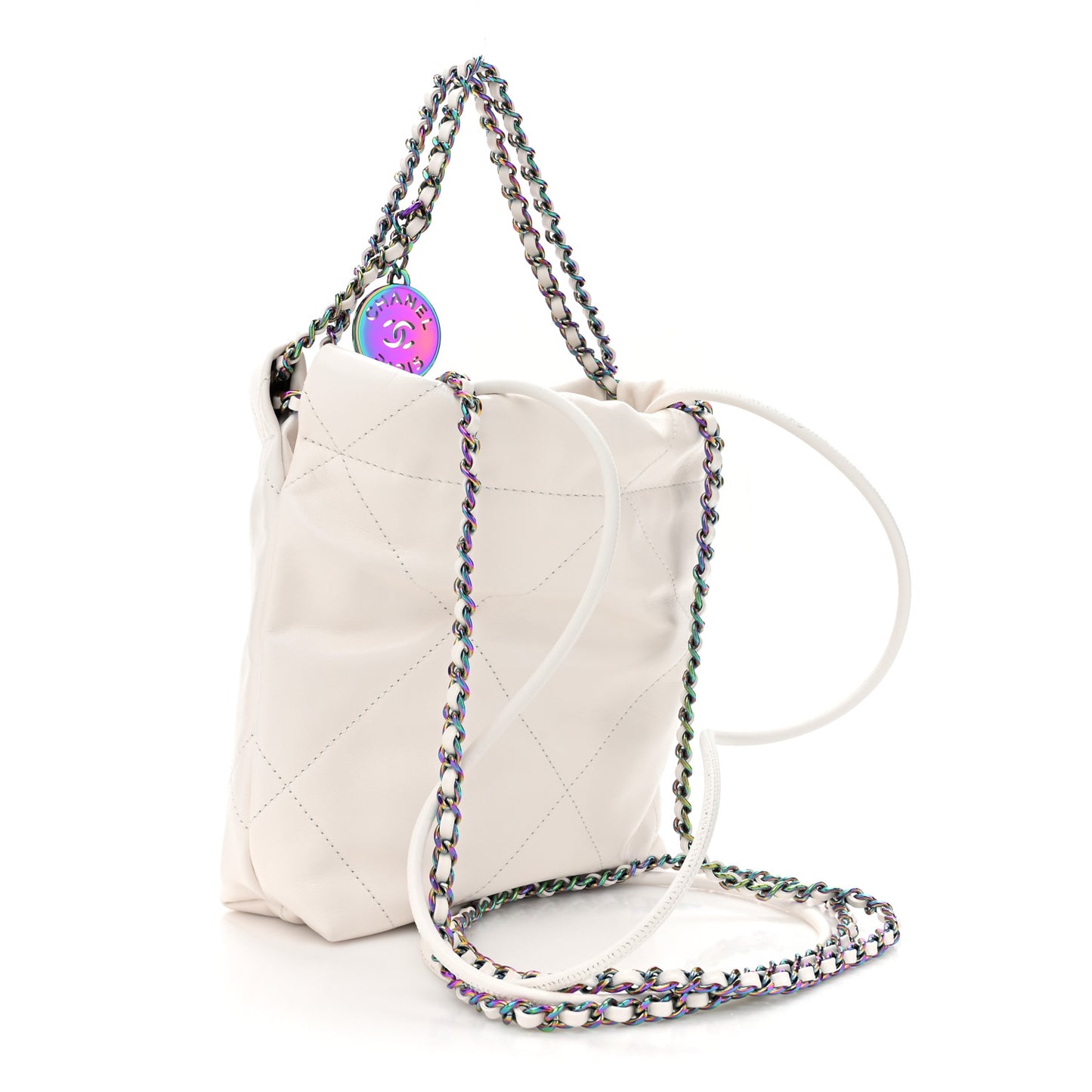 Shiny Calfskin Quilted Rainbow Mini Chanel 22 White