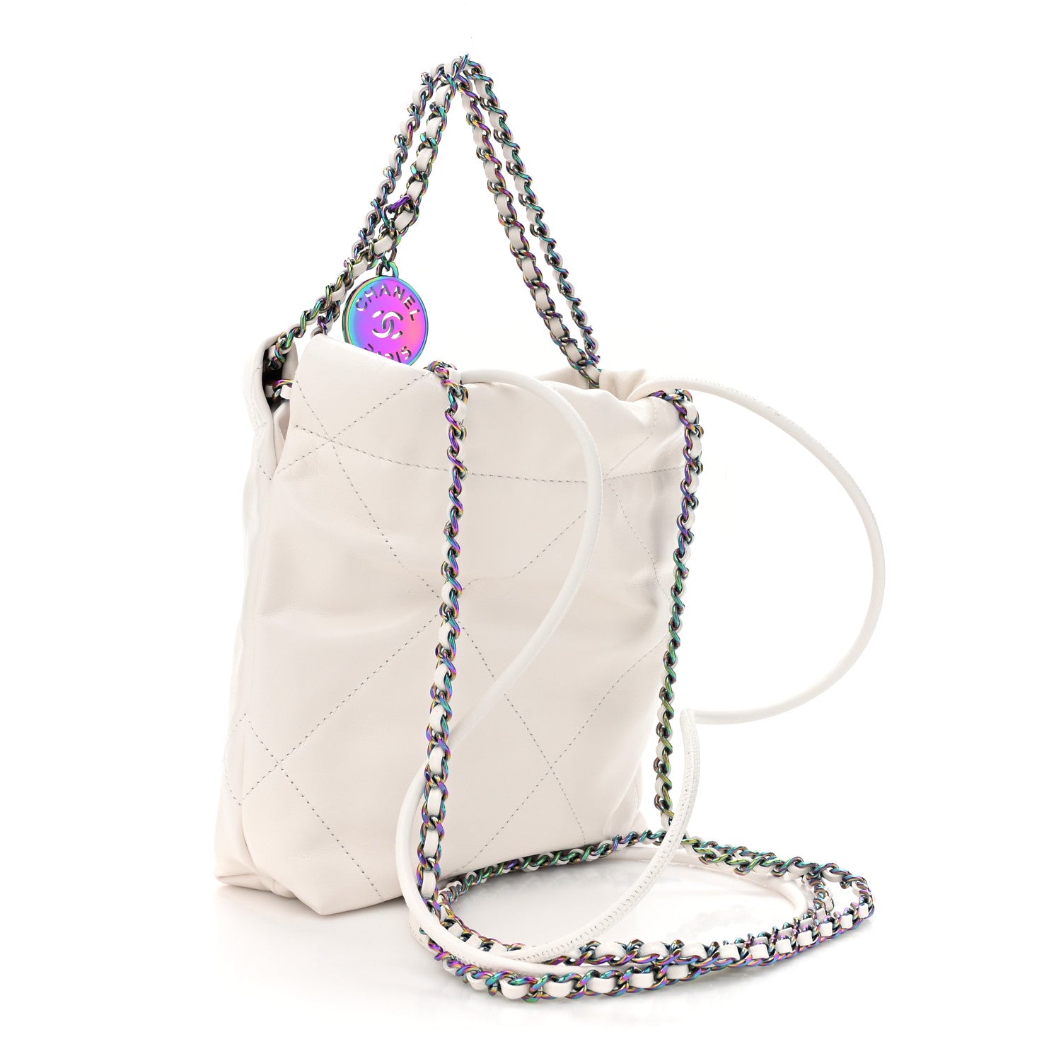 Chanel Shiny Calfskin Quilted Rainbow Mini Chanel 22 White 3 of 11