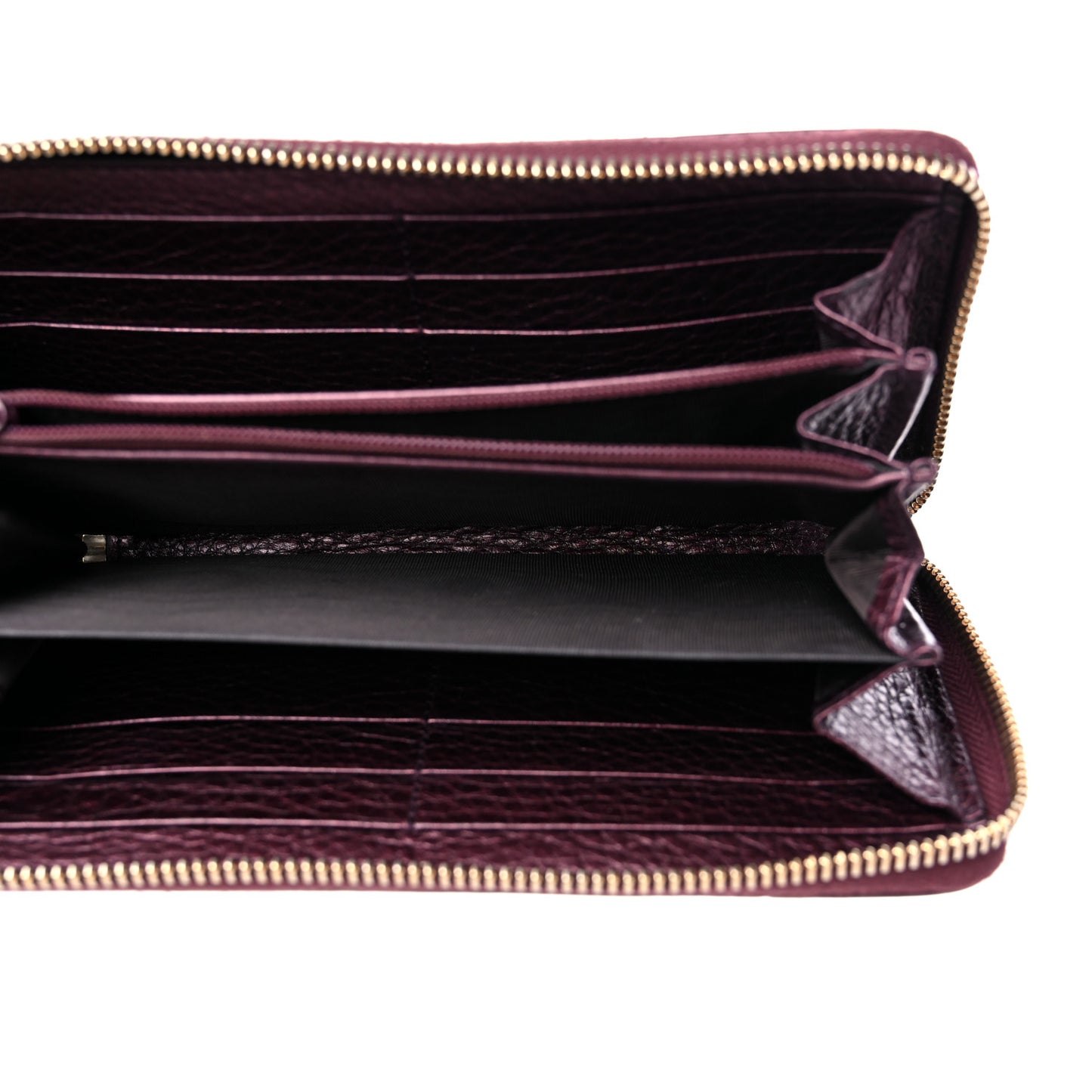Metallic Cellarius Calfskin Soho Zip Around Wallet Classic Burgundy