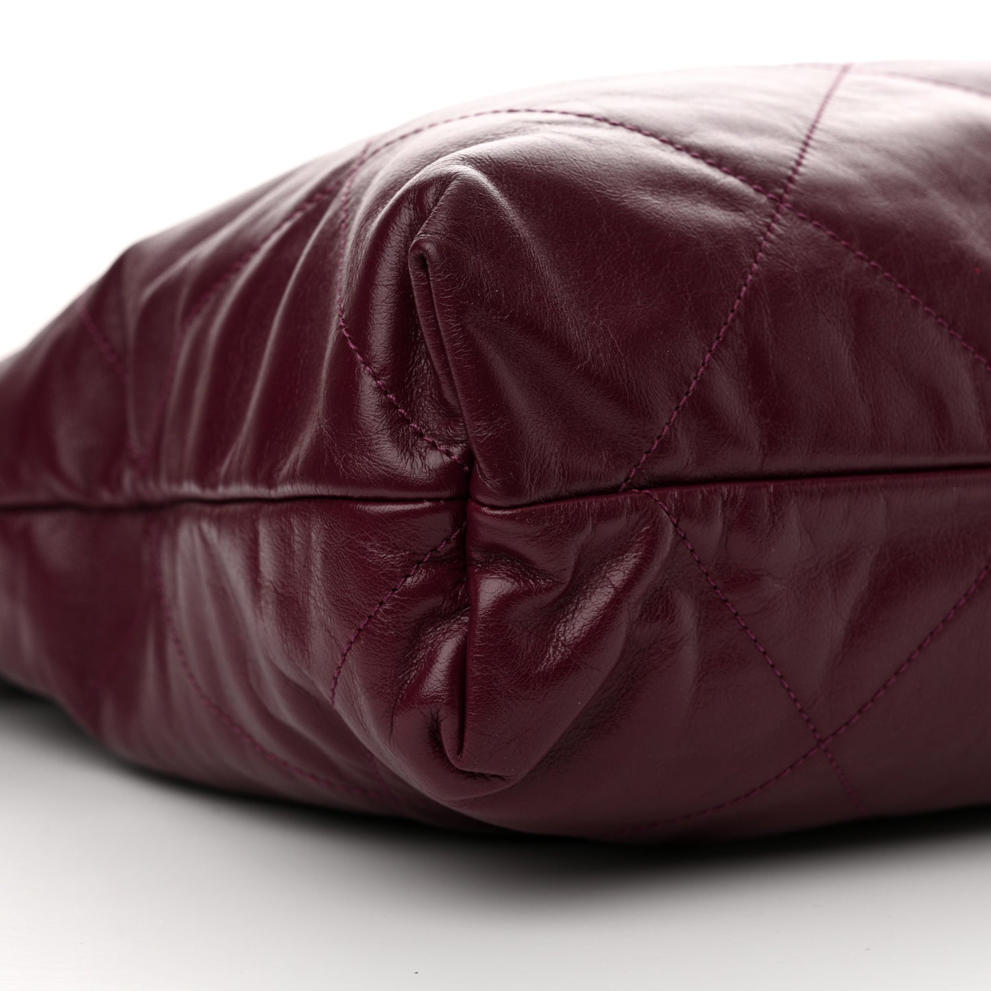 Shiny Calfskin Quilted Chanel 22 Drawstring Bag Dark Purple