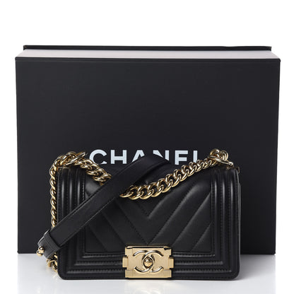 Chanel Calfskin Chevron Quilted Small Boy Flap Black 10 of 10